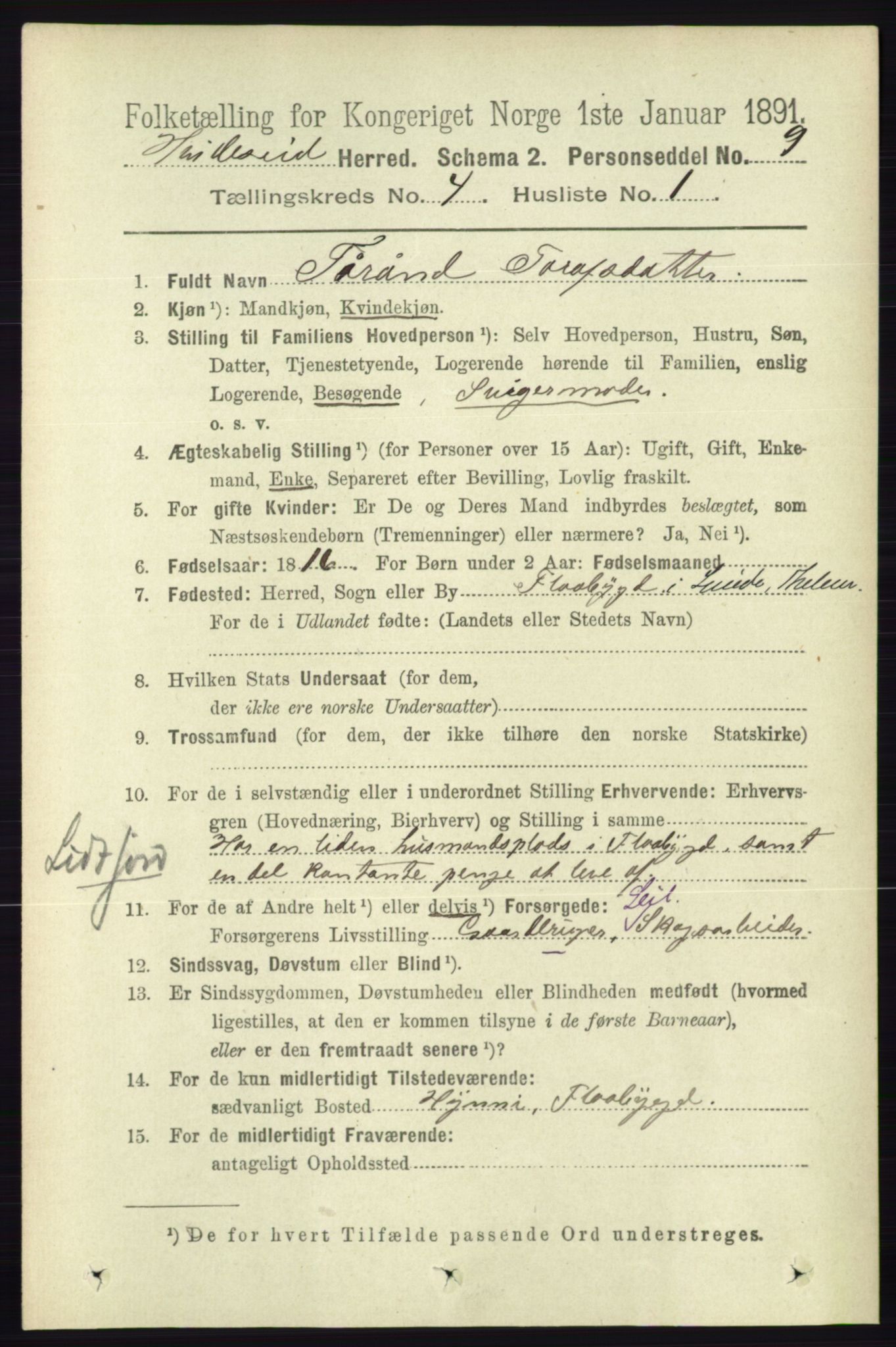 RA, 1891 census for 0829 Kviteseid, 1891, p. 735