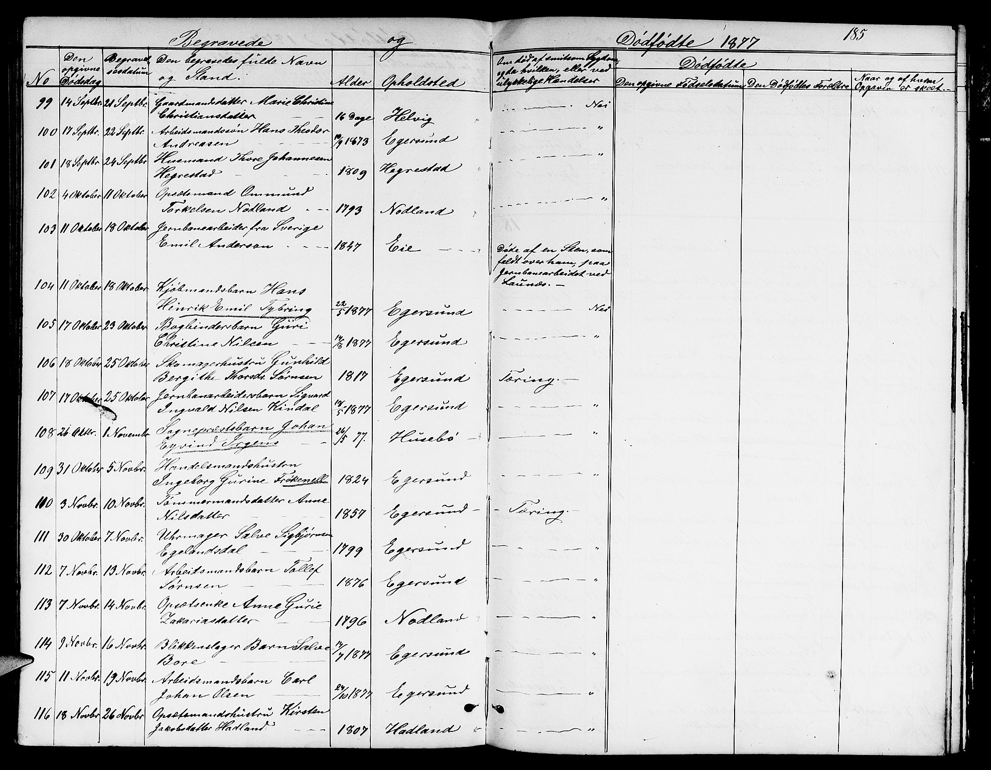 Eigersund sokneprestkontor, AV/SAST-A-101807/S09/L0005: Parish register (copy) no. B 5, 1872-1881, p. 185