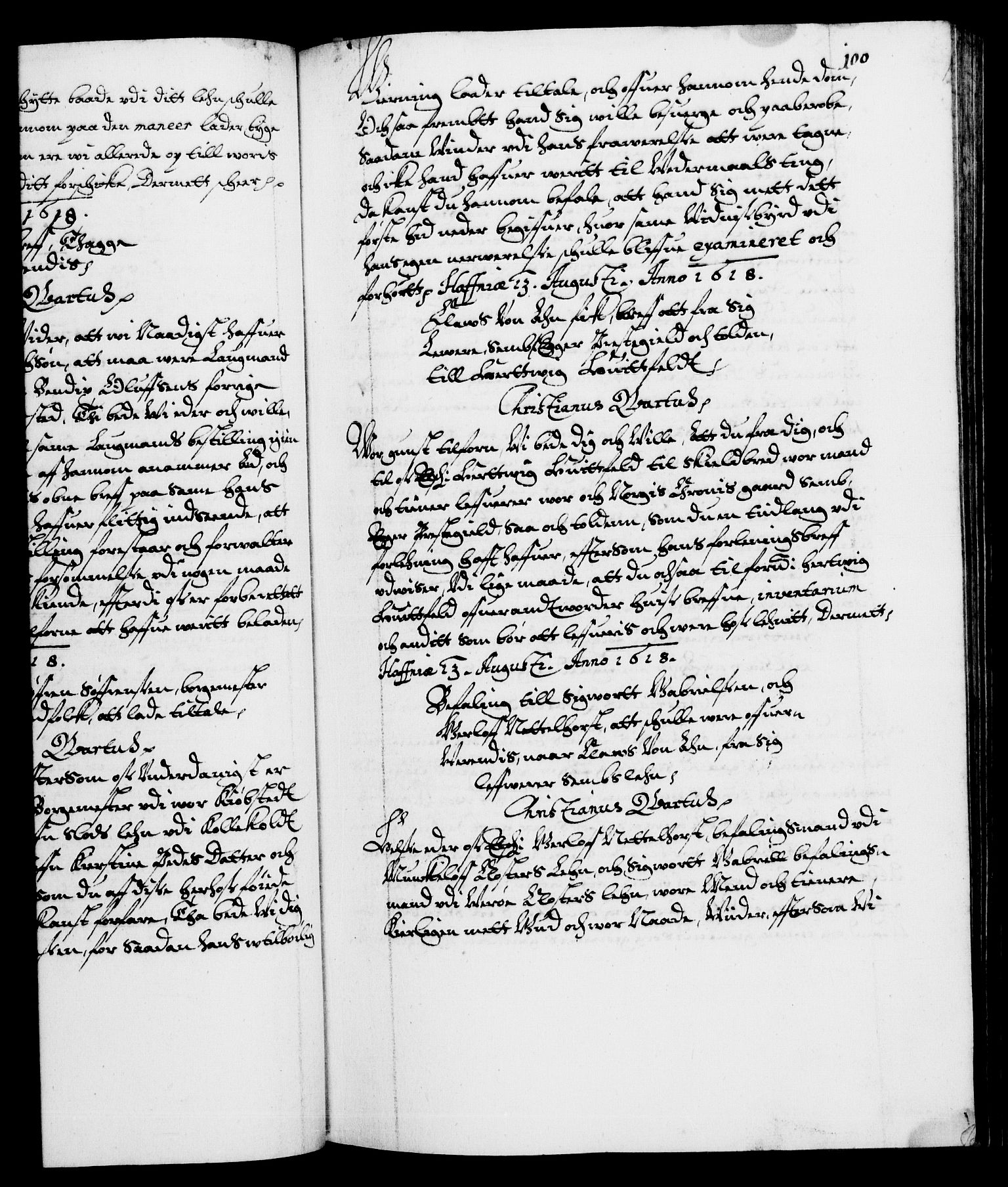 Danske Kanselli 1572-1799, AV/RA-EA-3023/F/Fc/Fca/Fcab/L0004: Norske tegnelser (mikrofilm), 1617-1627, p. 100a