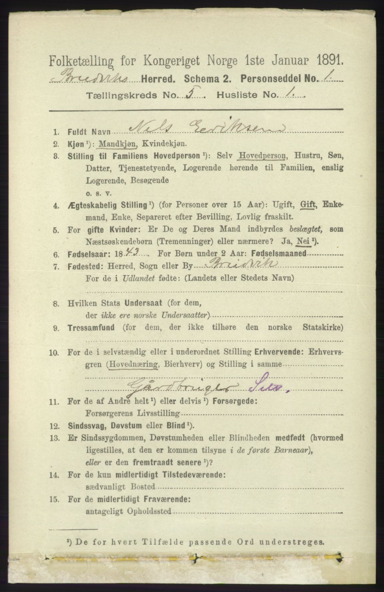 RA, 1891 census for 1251 Bruvik, 1891, p. 1279