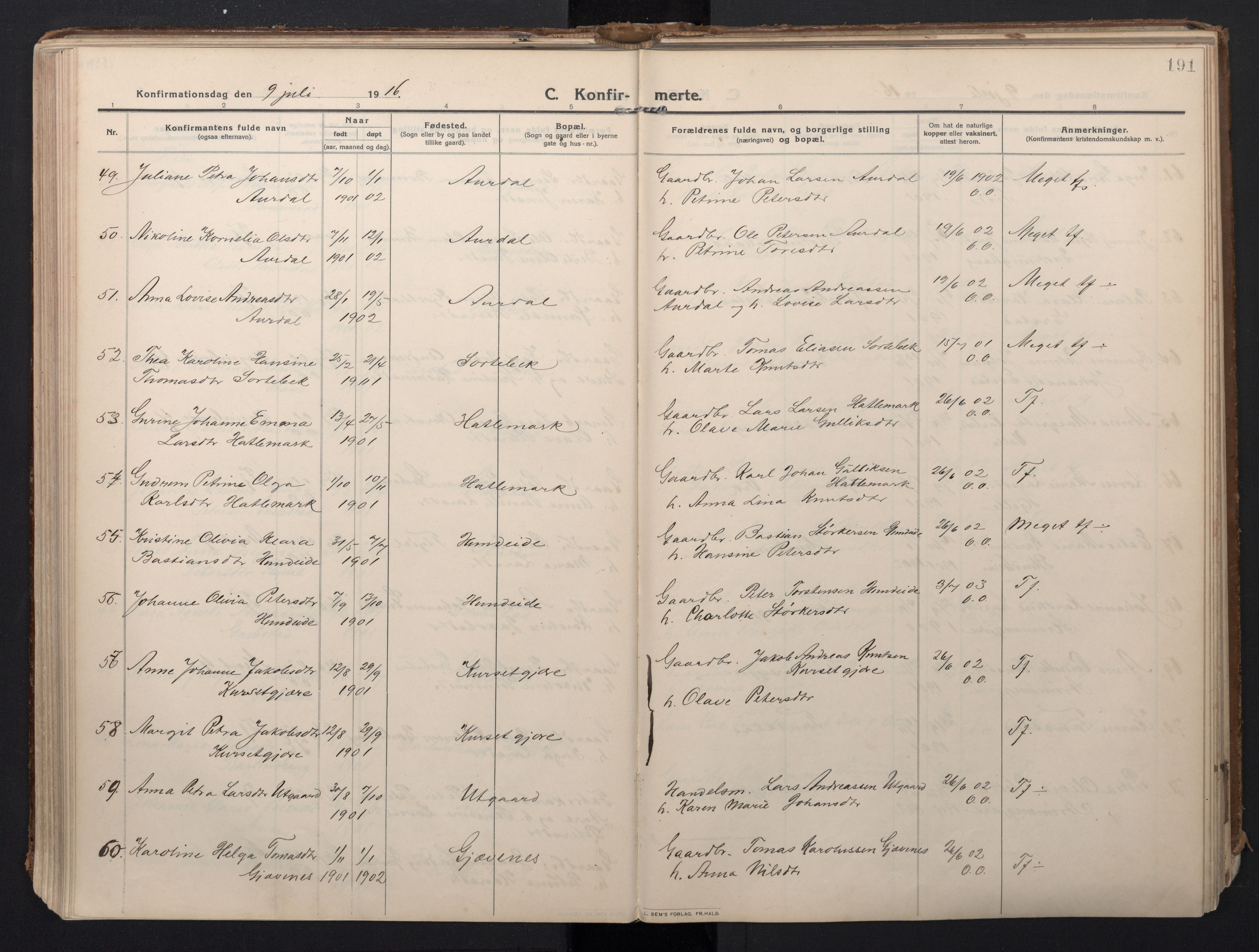 Ministerialprotokoller, klokkerbøker og fødselsregistre - Møre og Romsdal, AV/SAT-A-1454/523/L0337: Parish register (official) no. 523A04, 1911-1929, p. 191