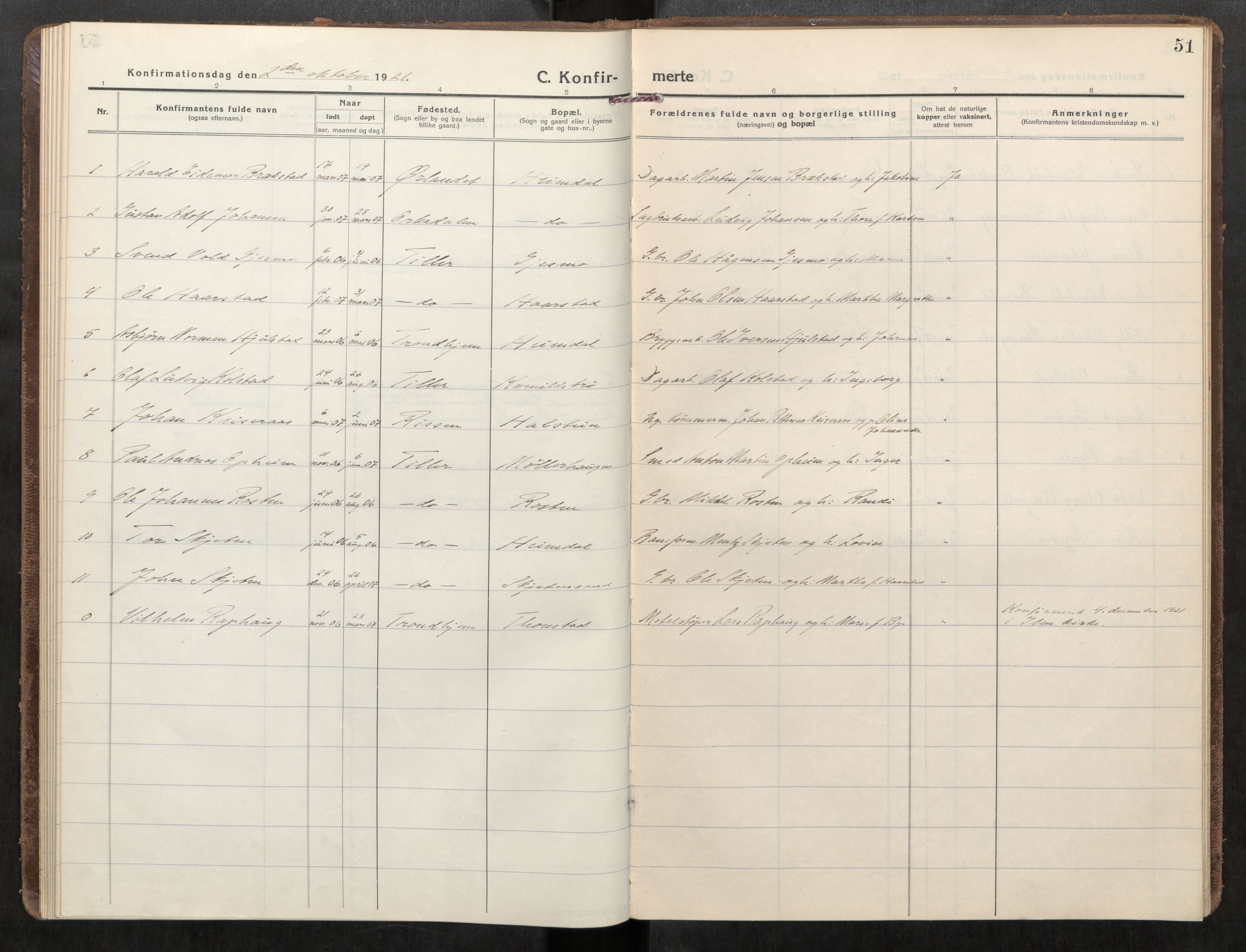 Klæbu sokneprestkontor, SAT/A-1112: Parish register (official) no. 3, 1917-1924, p. 51