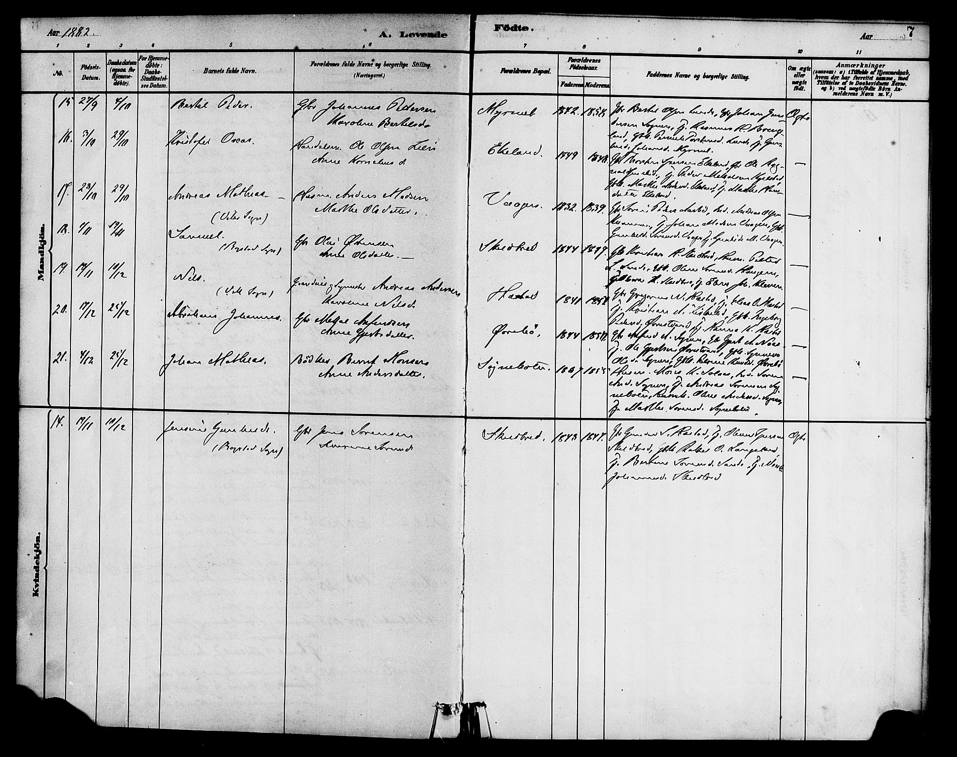 Gaular sokneprestembete, AV/SAB-A-80001/H/Haa: Parish register (official) no. B 1, 1882-1897, p. 7