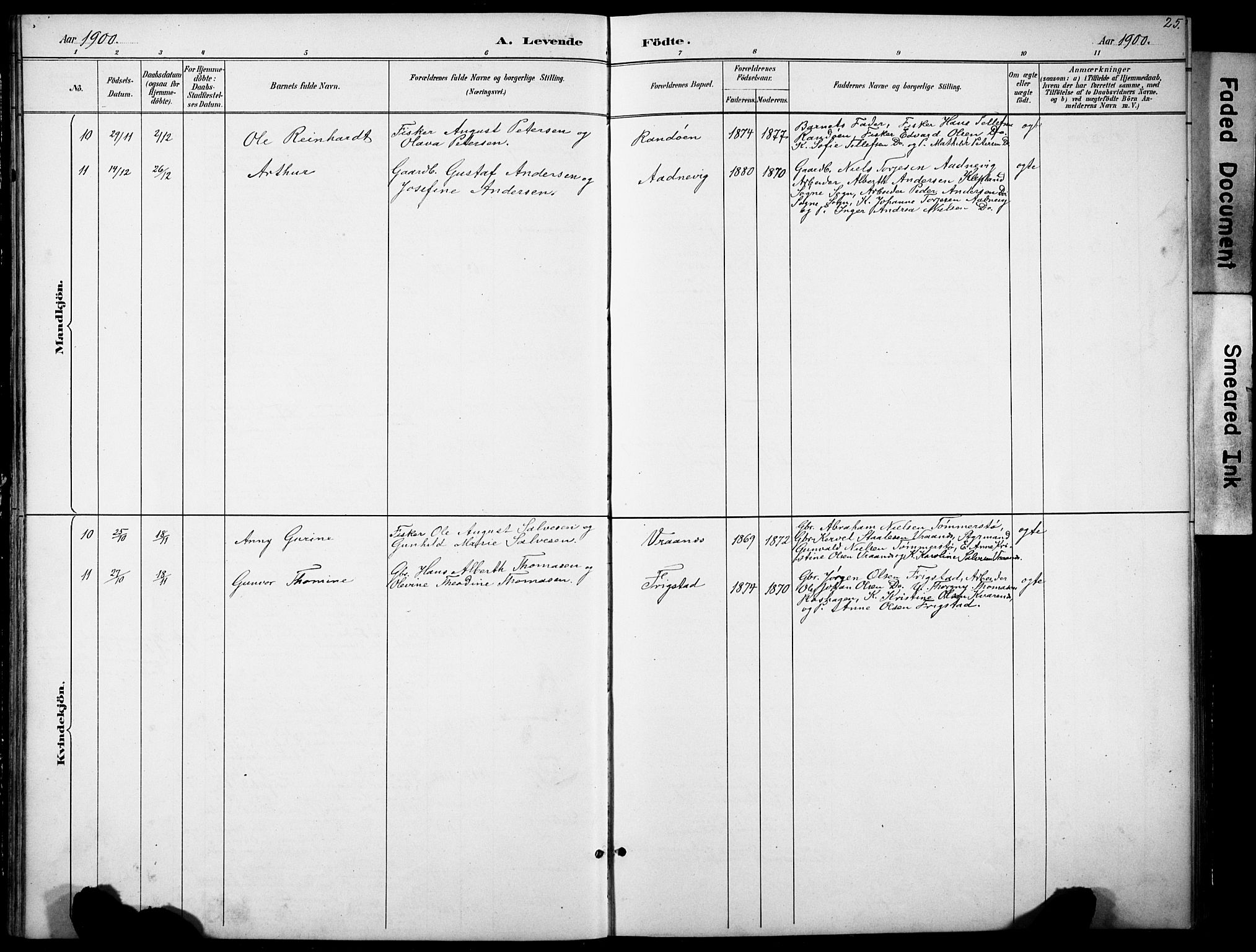 Oddernes sokneprestkontor, SAK/1111-0033/F/Fb/Fbb/L0002: Parish register (copy) no. B 2, 1889-1933, p. 25
