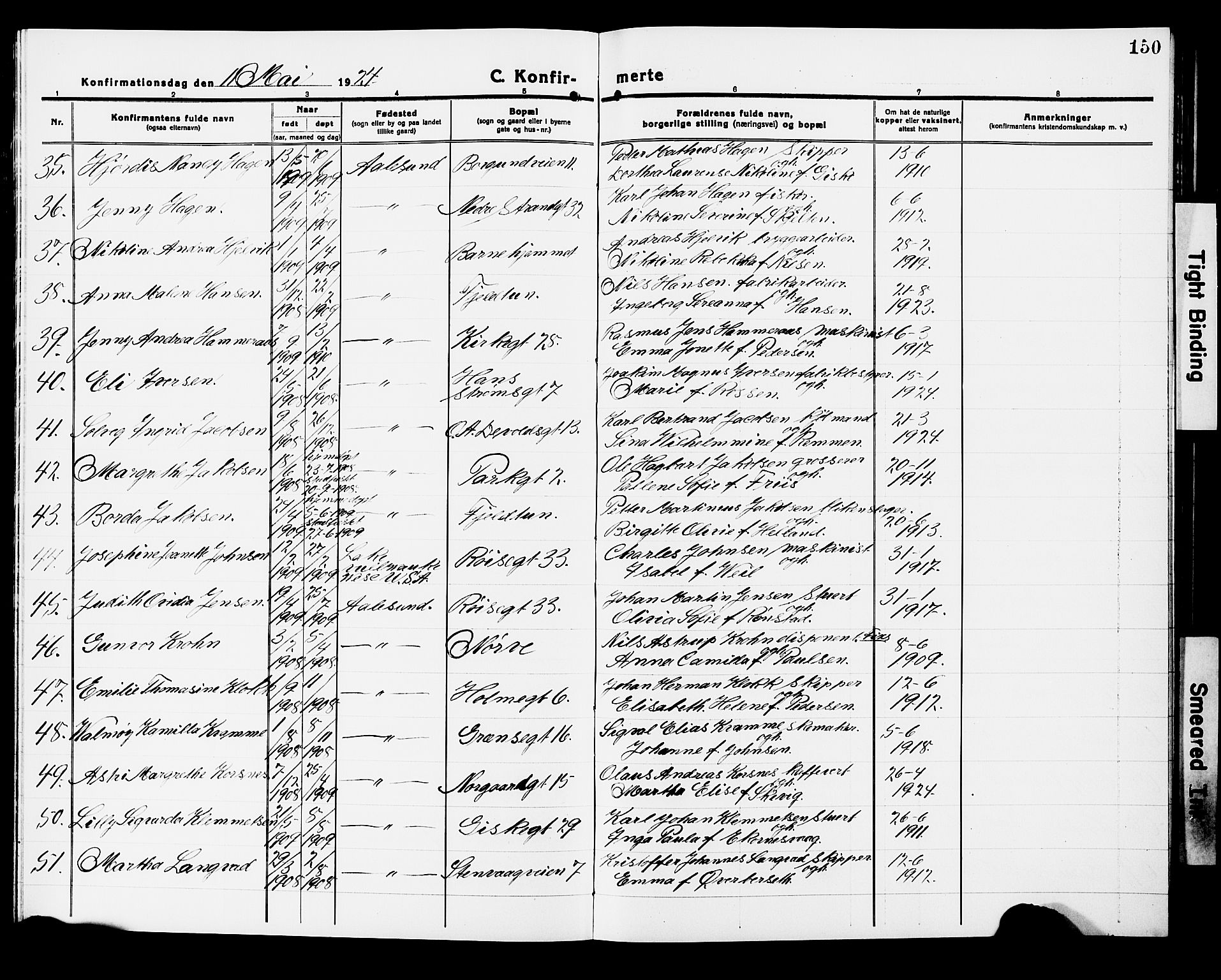 Ministerialprotokoller, klokkerbøker og fødselsregistre - Møre og Romsdal, AV/SAT-A-1454/529/L0472: Parish register (copy) no. 529C09, 1917-1929, p. 150