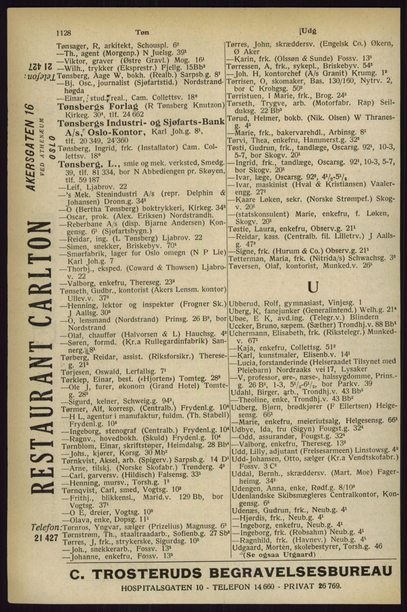 Kristiania/Oslo adressebok, PUBL/-, 1927, p. 1128