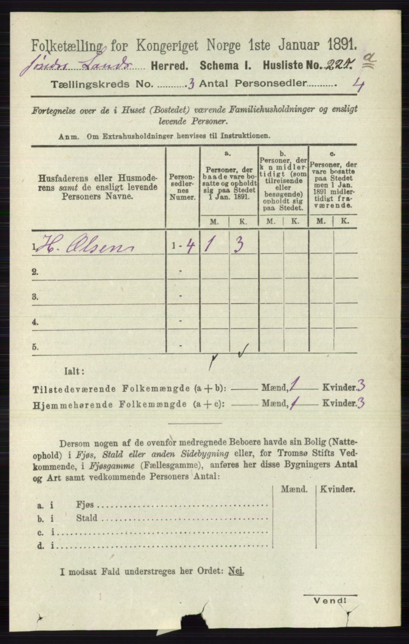 RA, 1891 census for 0536 Søndre Land, 1891, p. 2491