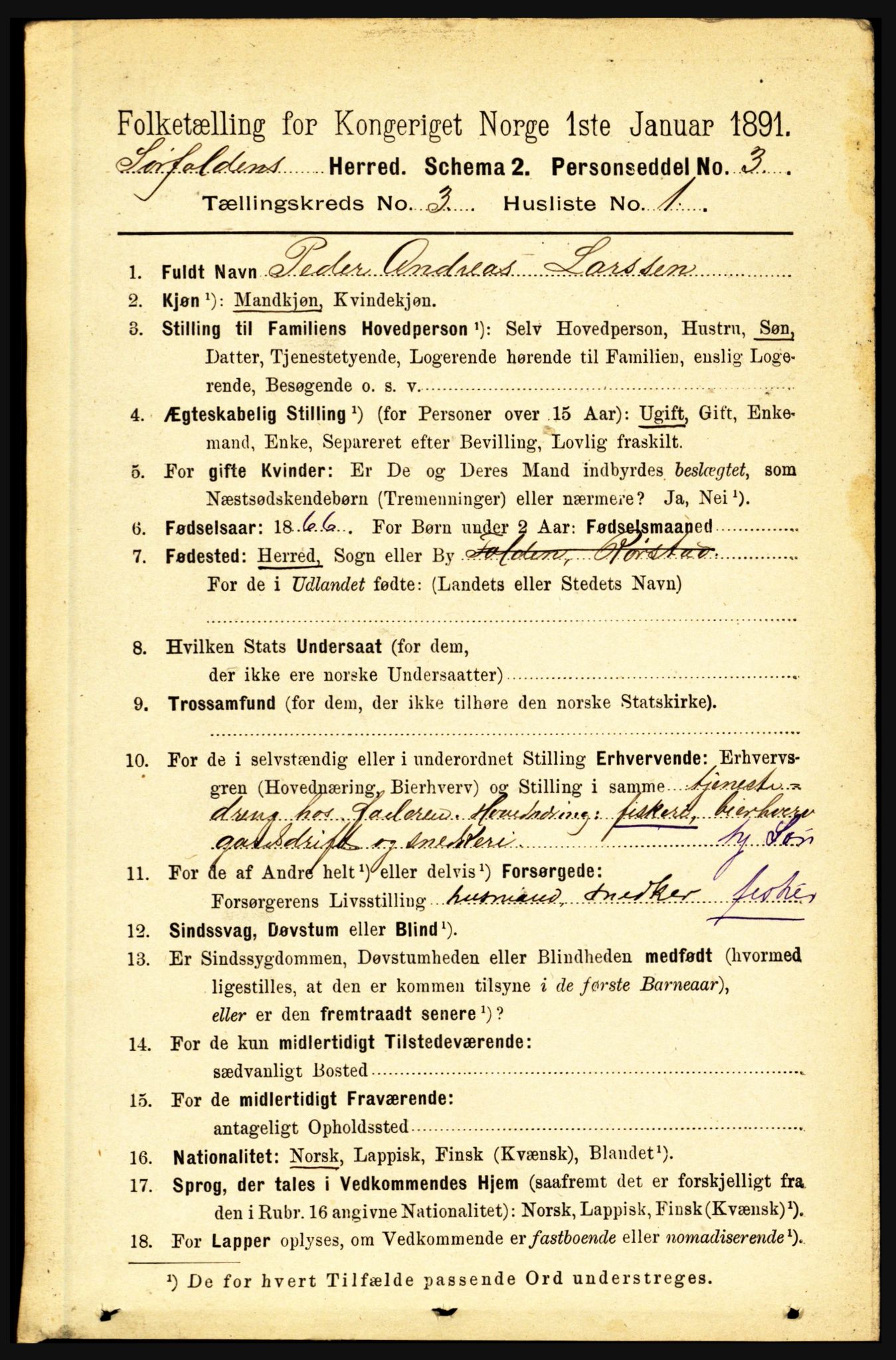 RA, 1891 census for 1845 Sørfold, 1891, p. 457