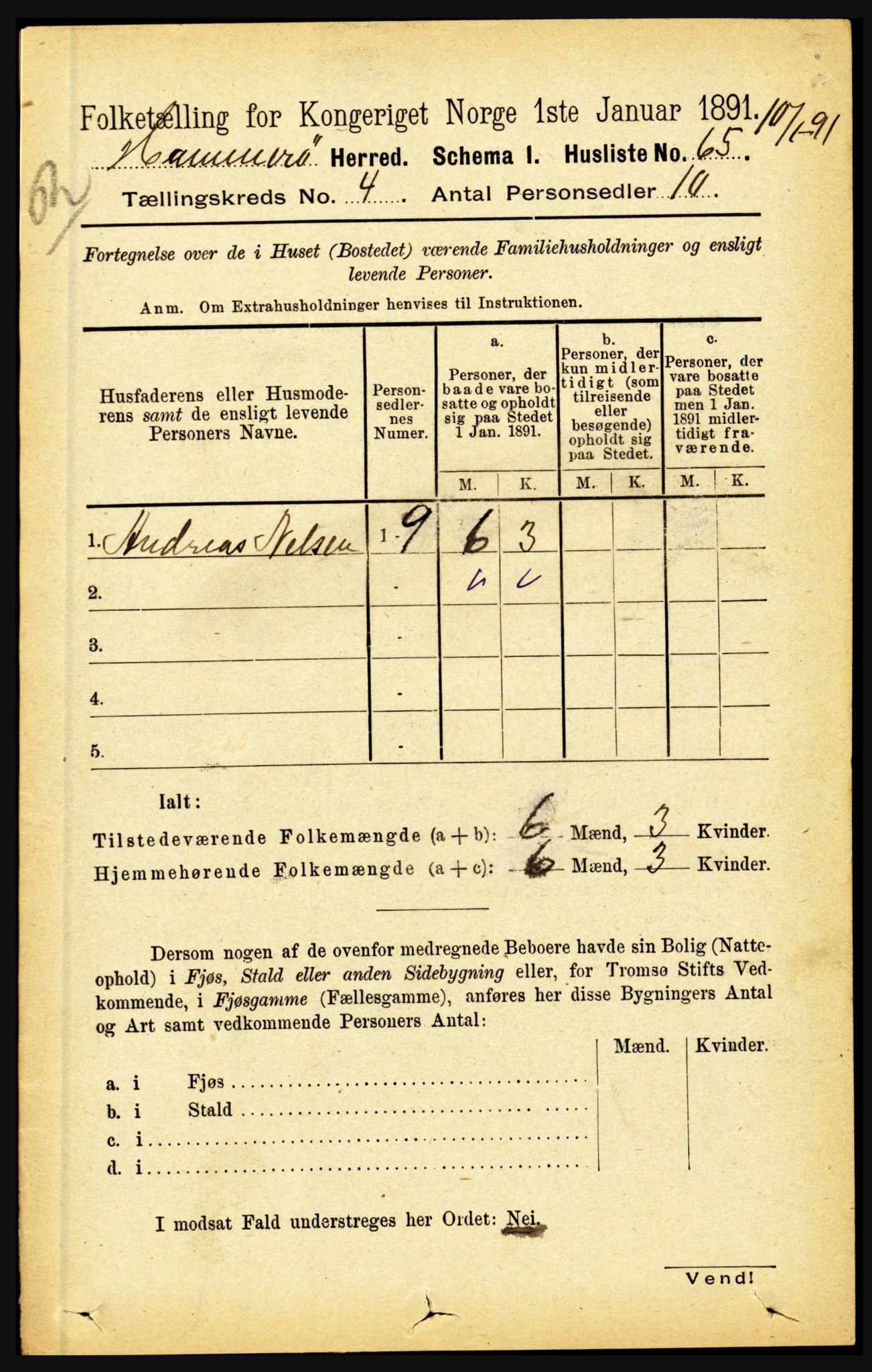 RA, 1891 census for 1849 Hamarøy, 1891, p. 1943