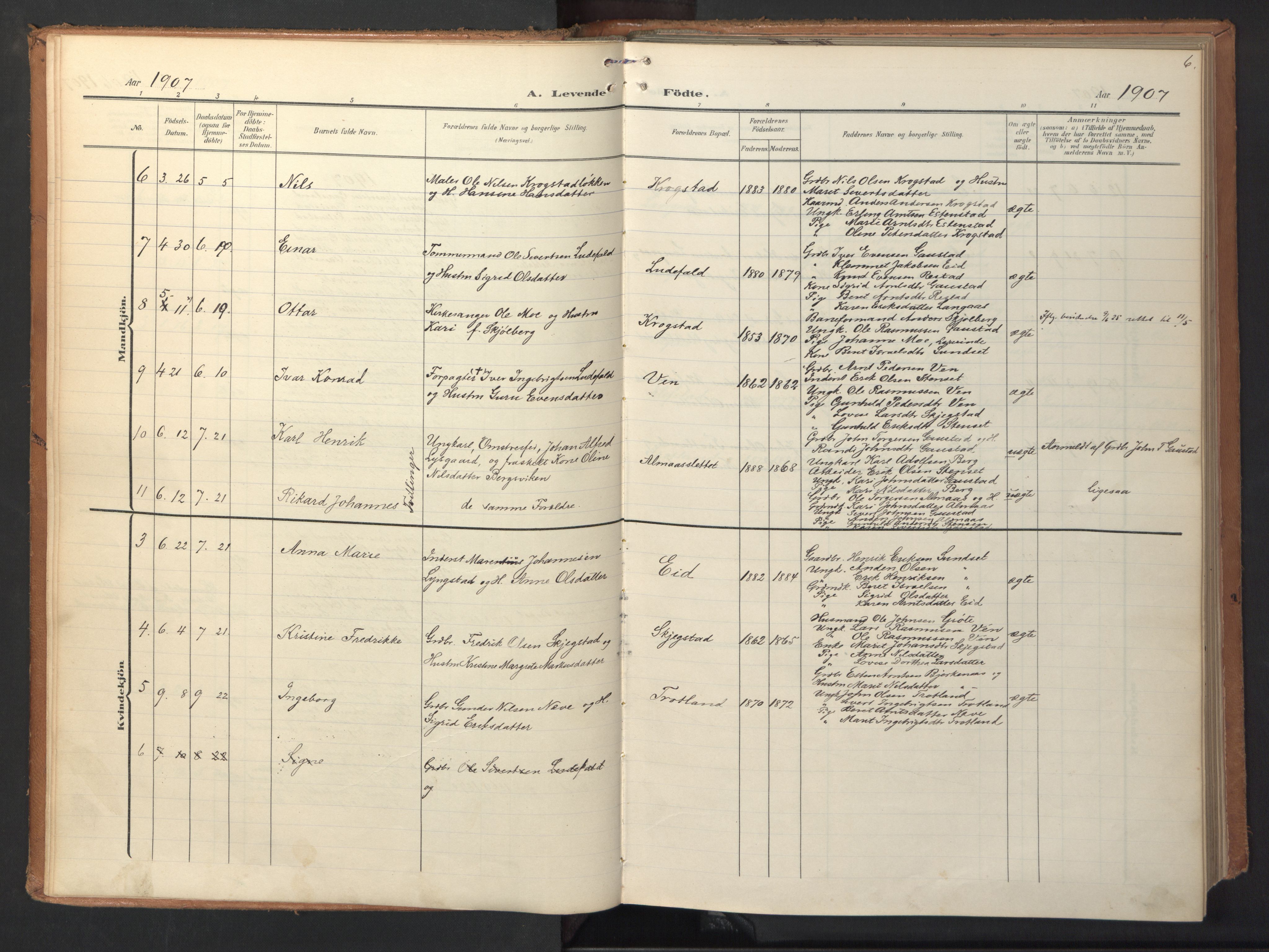 Ministerialprotokoller, klokkerbøker og fødselsregistre - Sør-Trøndelag, SAT/A-1456/694/L1128: Parish register (official) no. 694A02, 1906-1931, p. 6