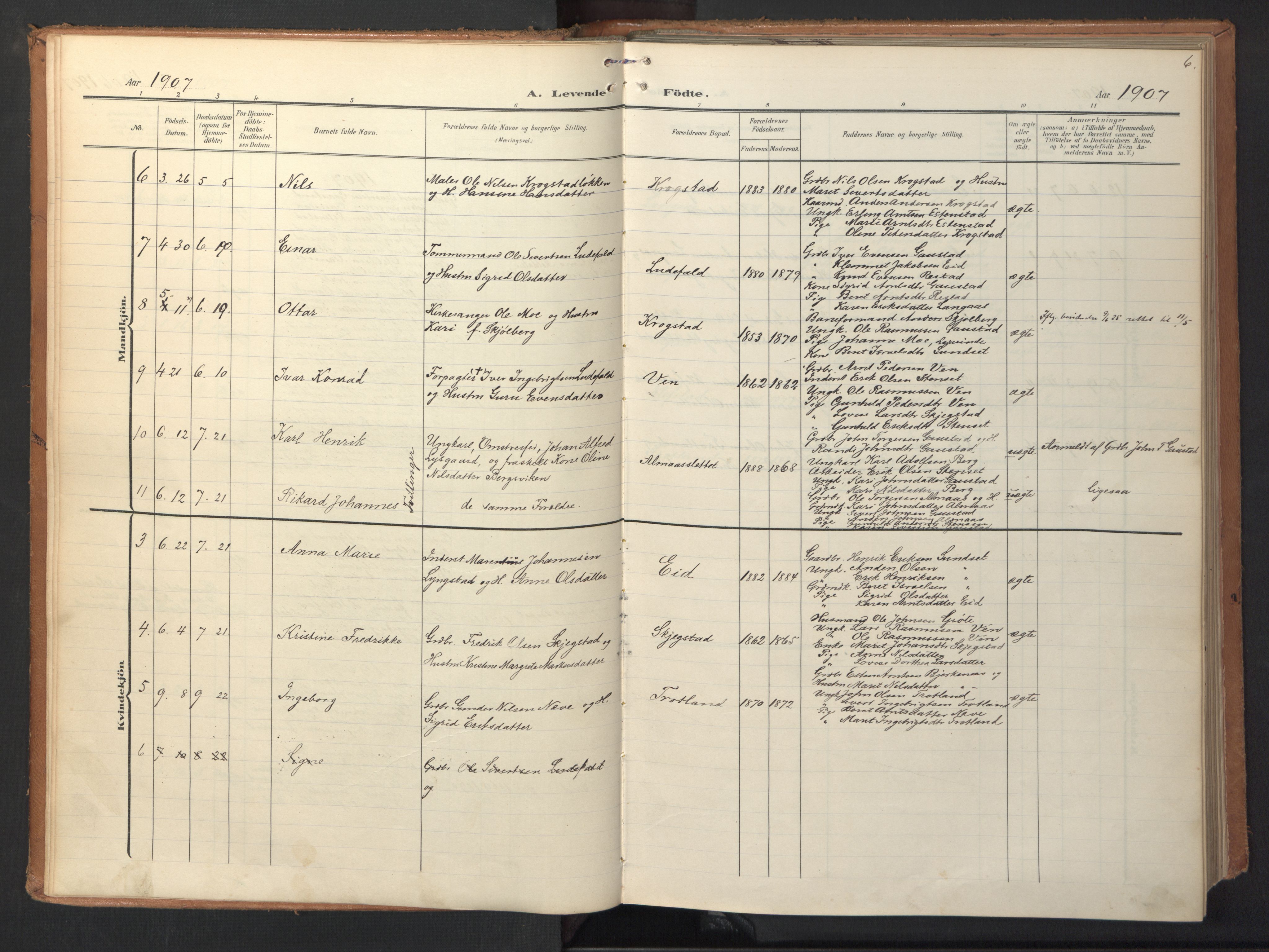 Ministerialprotokoller, klokkerbøker og fødselsregistre - Sør-Trøndelag, AV/SAT-A-1456/694/L1128: Parish register (official) no. 694A02, 1906-1931, p. 6