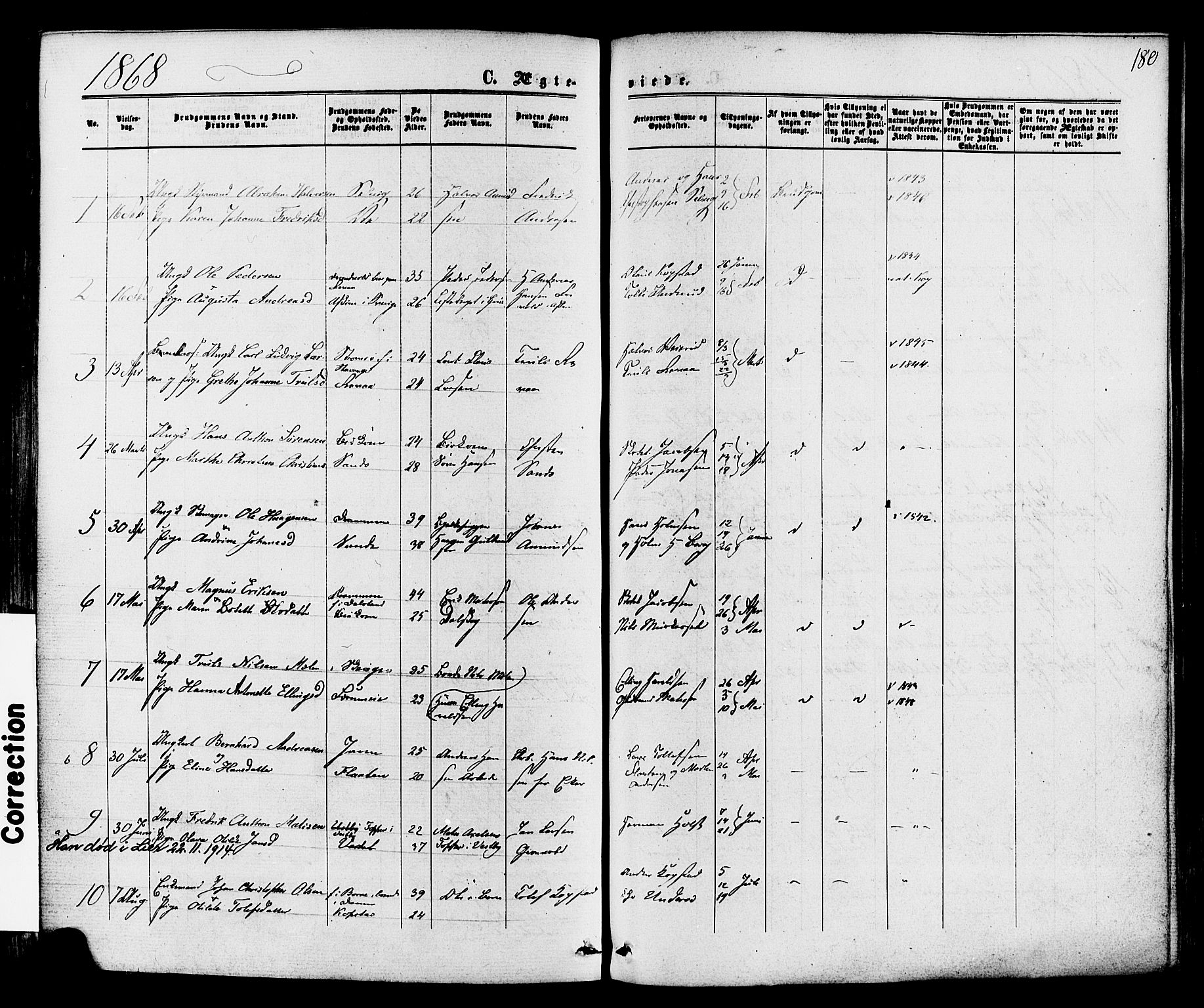 Sande Kirkebøker, AV/SAKO-A-53/F/Fa/L0005: Parish register (official) no. 5, 1865-1877, p. 180