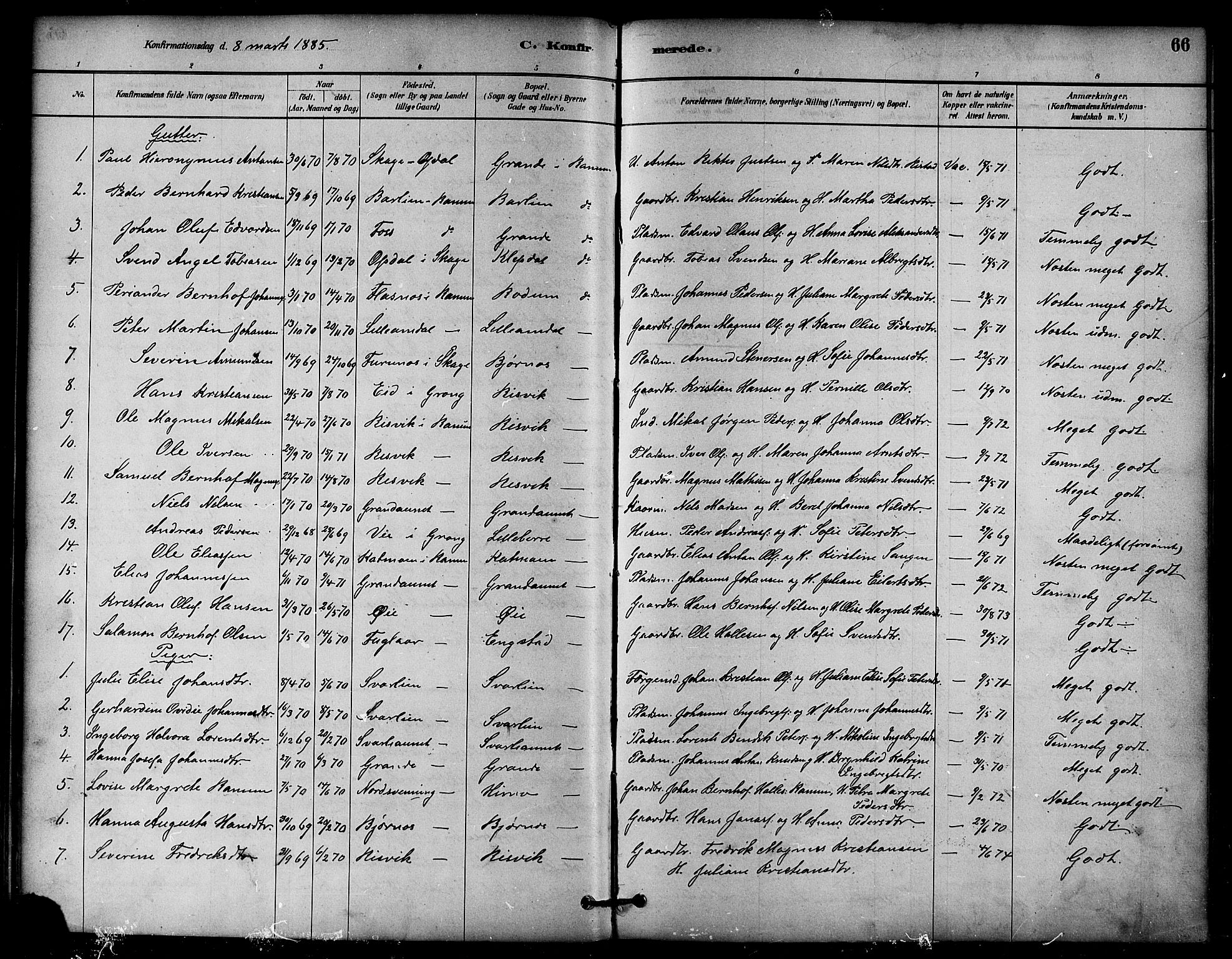 Ministerialprotokoller, klokkerbøker og fødselsregistre - Nord-Trøndelag, AV/SAT-A-1458/764/L0555: Parish register (official) no. 764A10, 1881-1896, p. 66