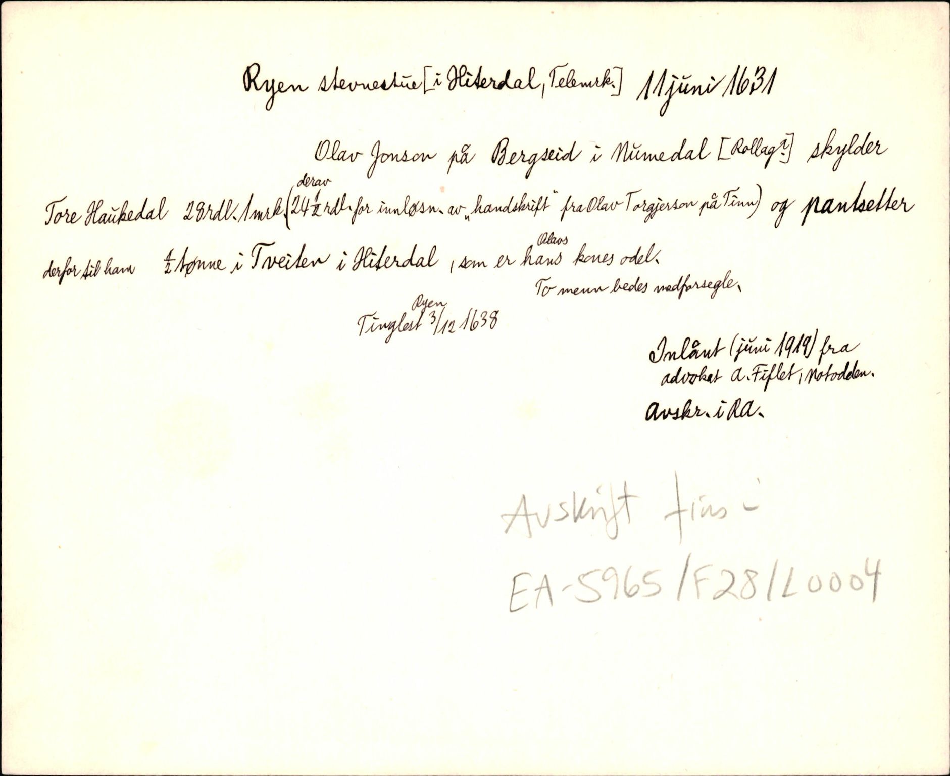 Riksarkivets diplomsamling, AV/RA-EA-5965/F35/F35d/L0003: Innlånte diplomer, seddelregister, 1621-1642, p. 321