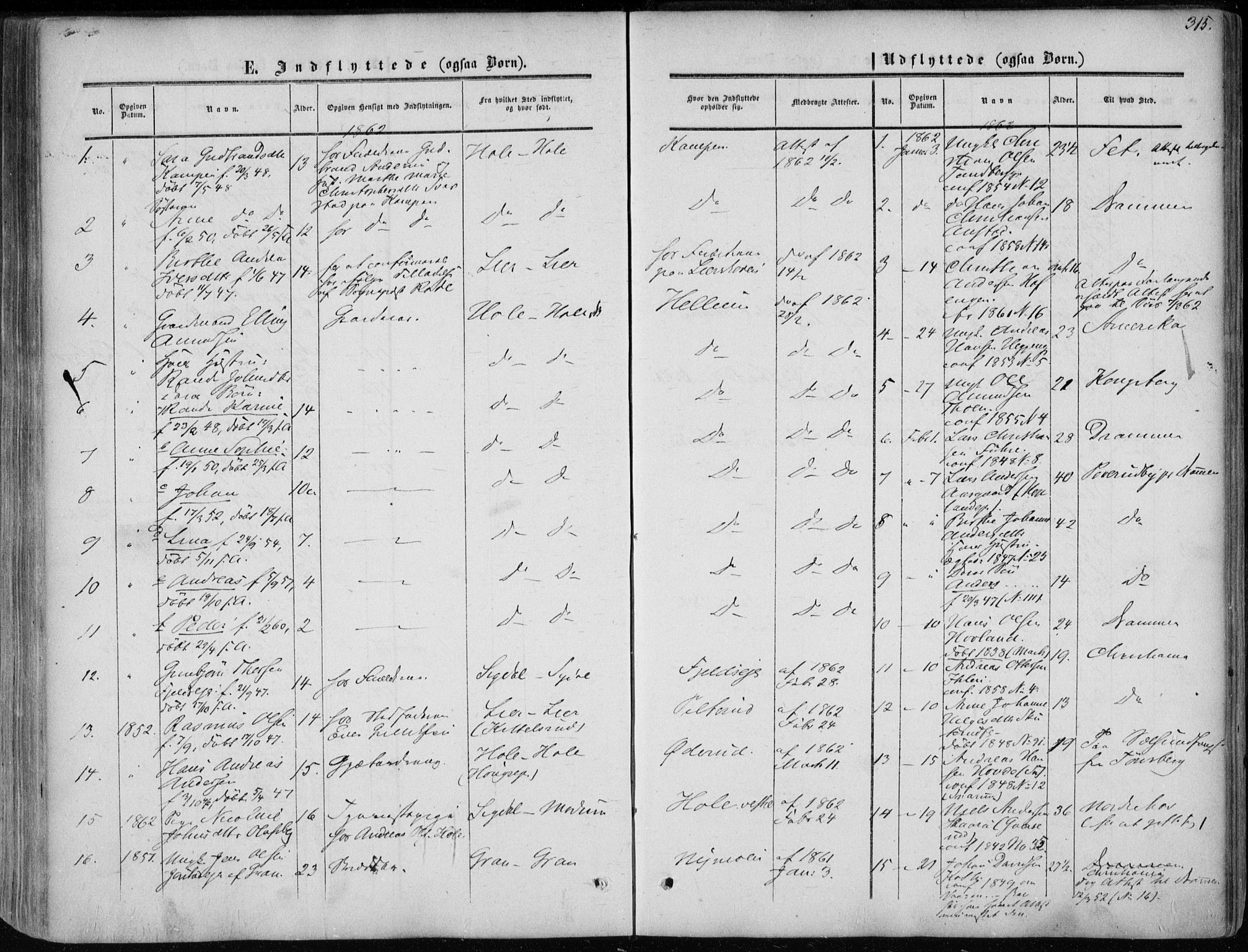 Modum kirkebøker, SAKO/A-234/F/Fa/L0009: Parish register (official) no. 9, 1860-1864, p. 315