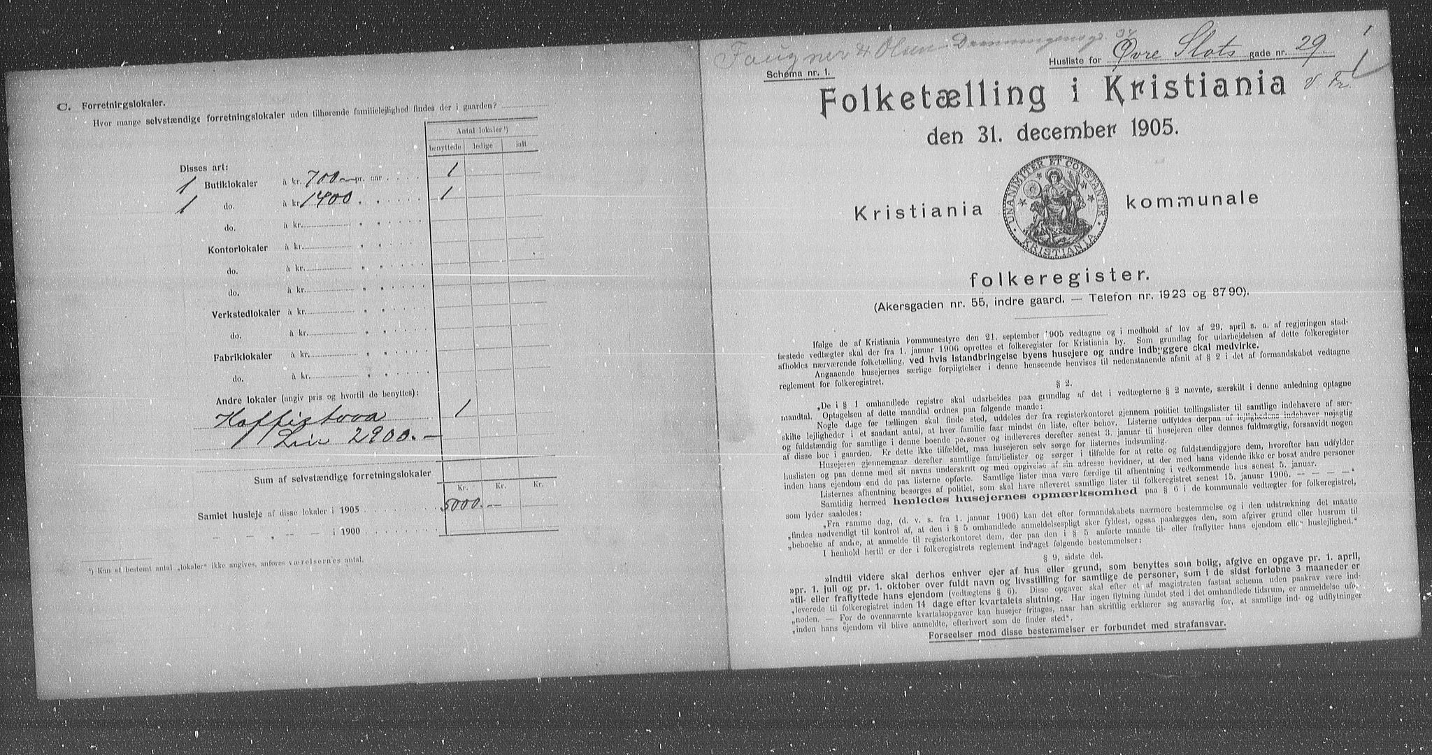 OBA, Municipal Census 1905 for Kristiania, 1905, p. 68351