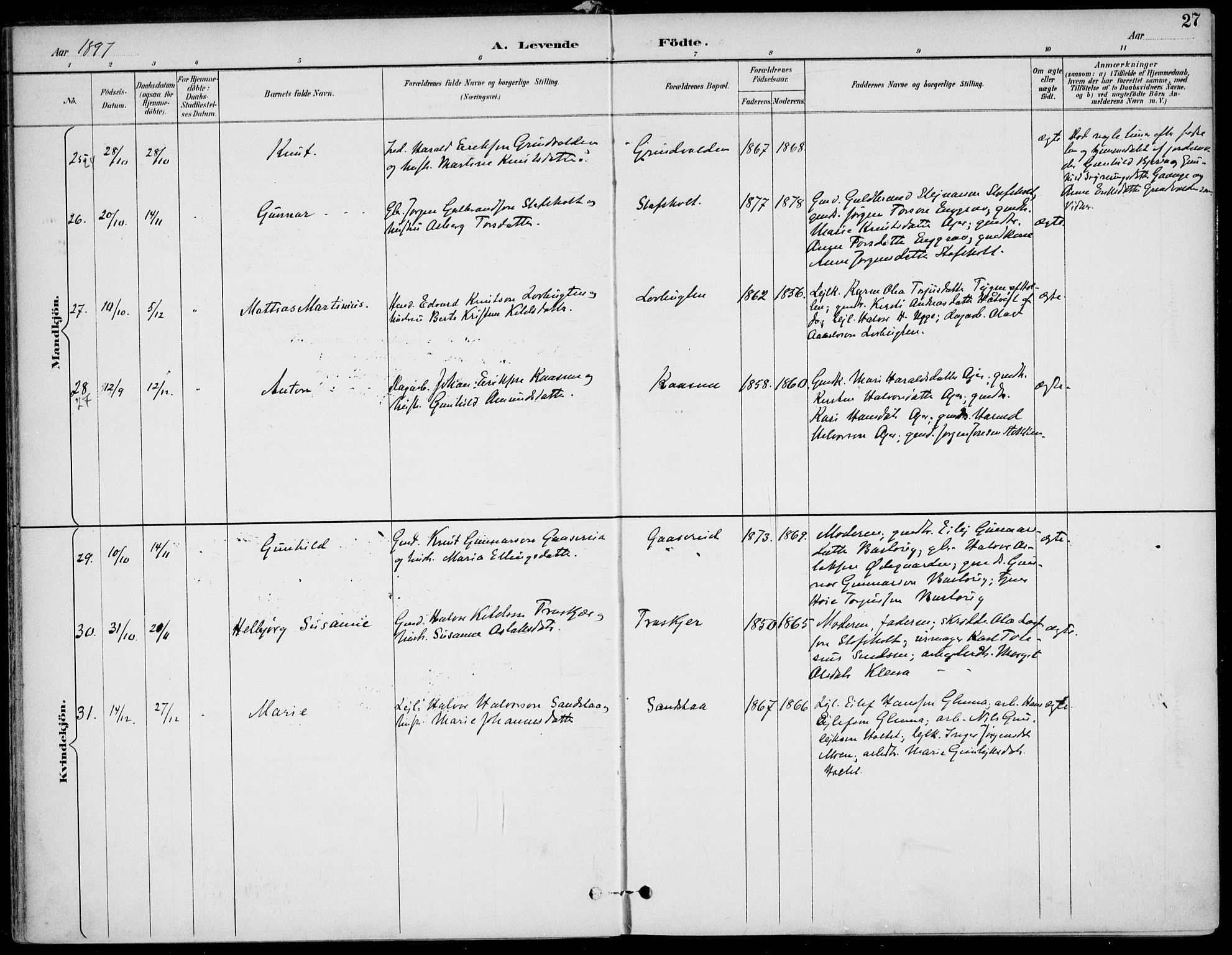 Lunde kirkebøker, AV/SAKO-A-282/F/Fa/L0003: Parish register (official) no. I 3, 1893-1902, p. 27