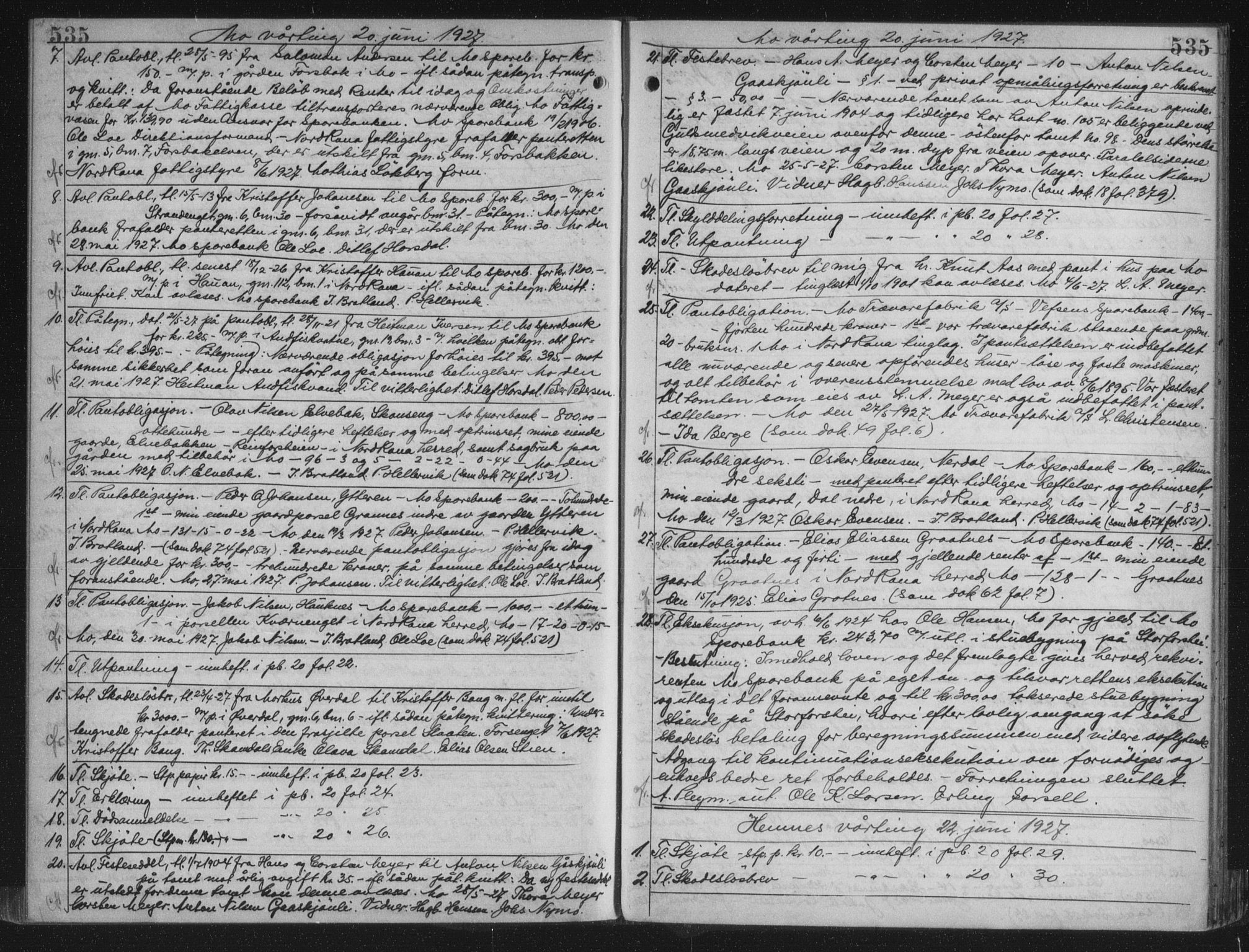 Rana sorenskriveri , AV/SAT-A-1108/1/2/2C/L0018: Mortgage book no. 18, 1923-1928, p. 535, Deed date: 22.06.1927