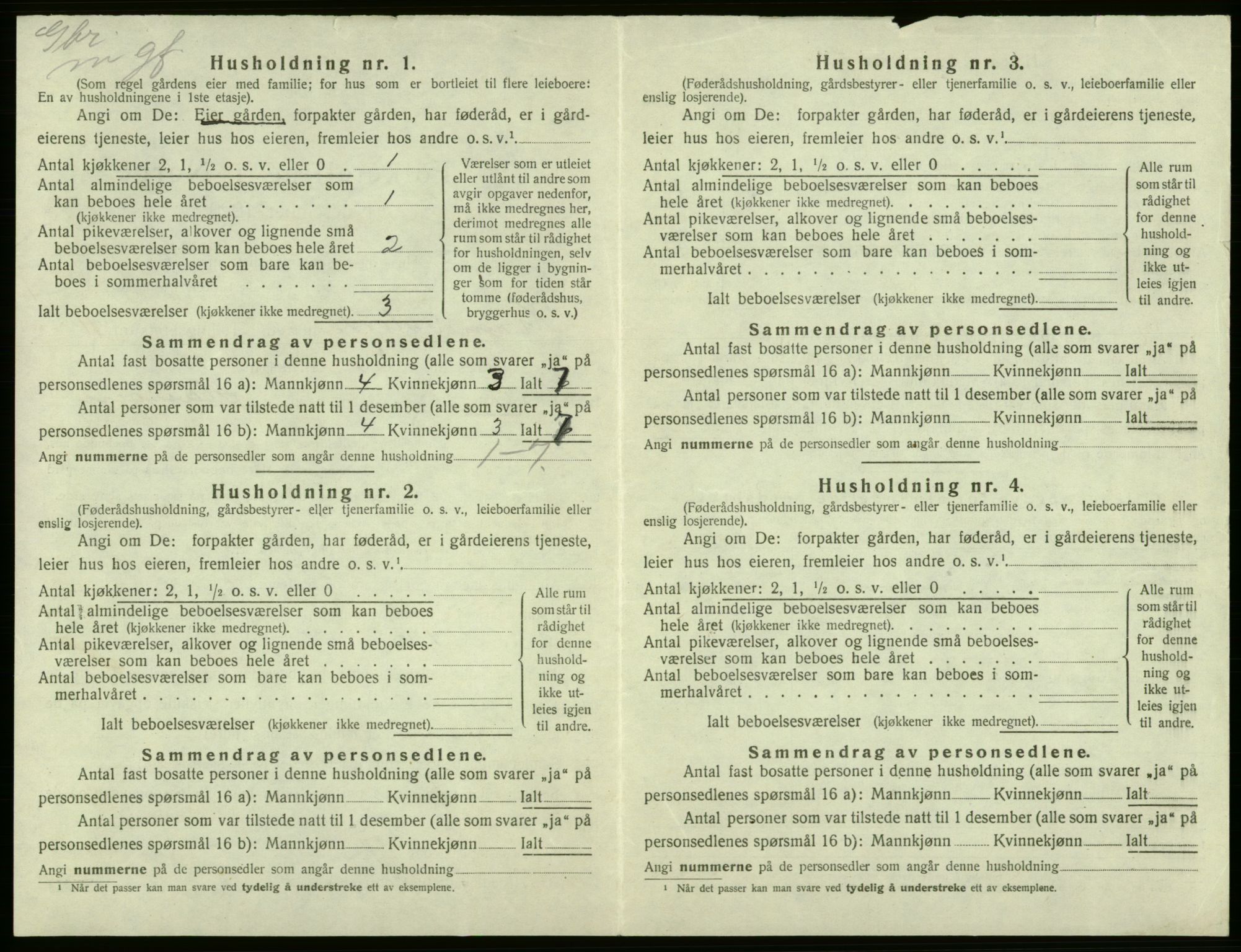 SAB, 1920 census for Kvam, 1920, p. 1033