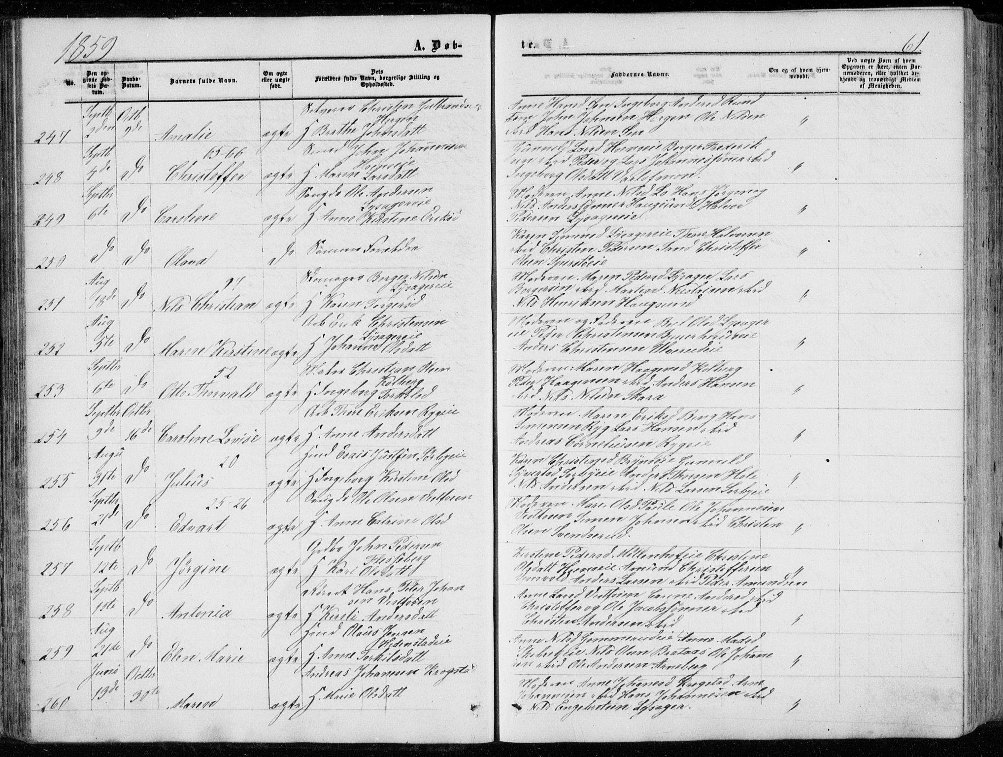 Eiker kirkebøker, AV/SAKO-A-4/G/Ga/L0003: Parish register (copy) no. I 3, 1856-1871, p. 61