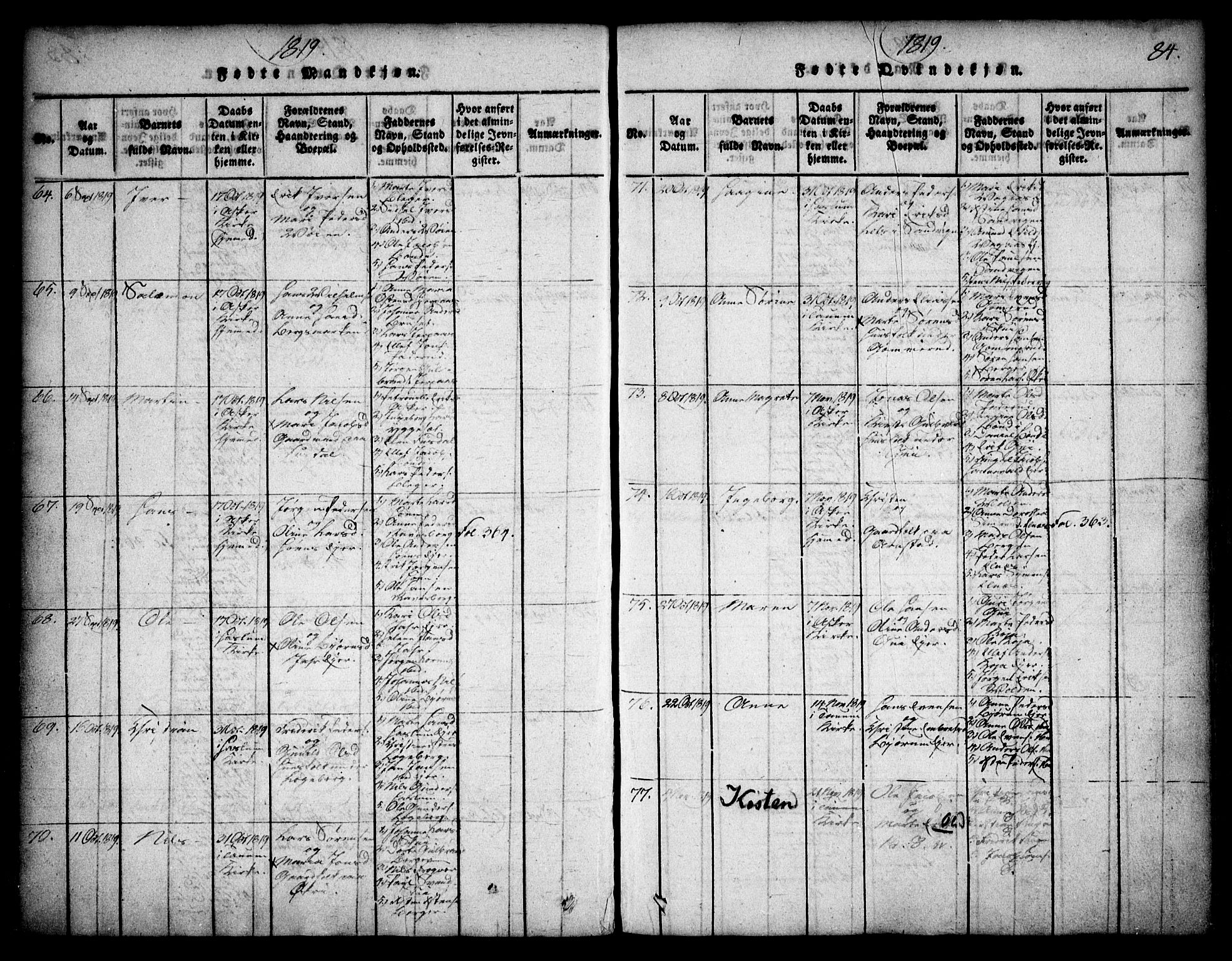 Asker prestekontor Kirkebøker, AV/SAO-A-10256a/F/Fa/L0006: Parish register (official) no. I 6, 1814-1824, p. 84