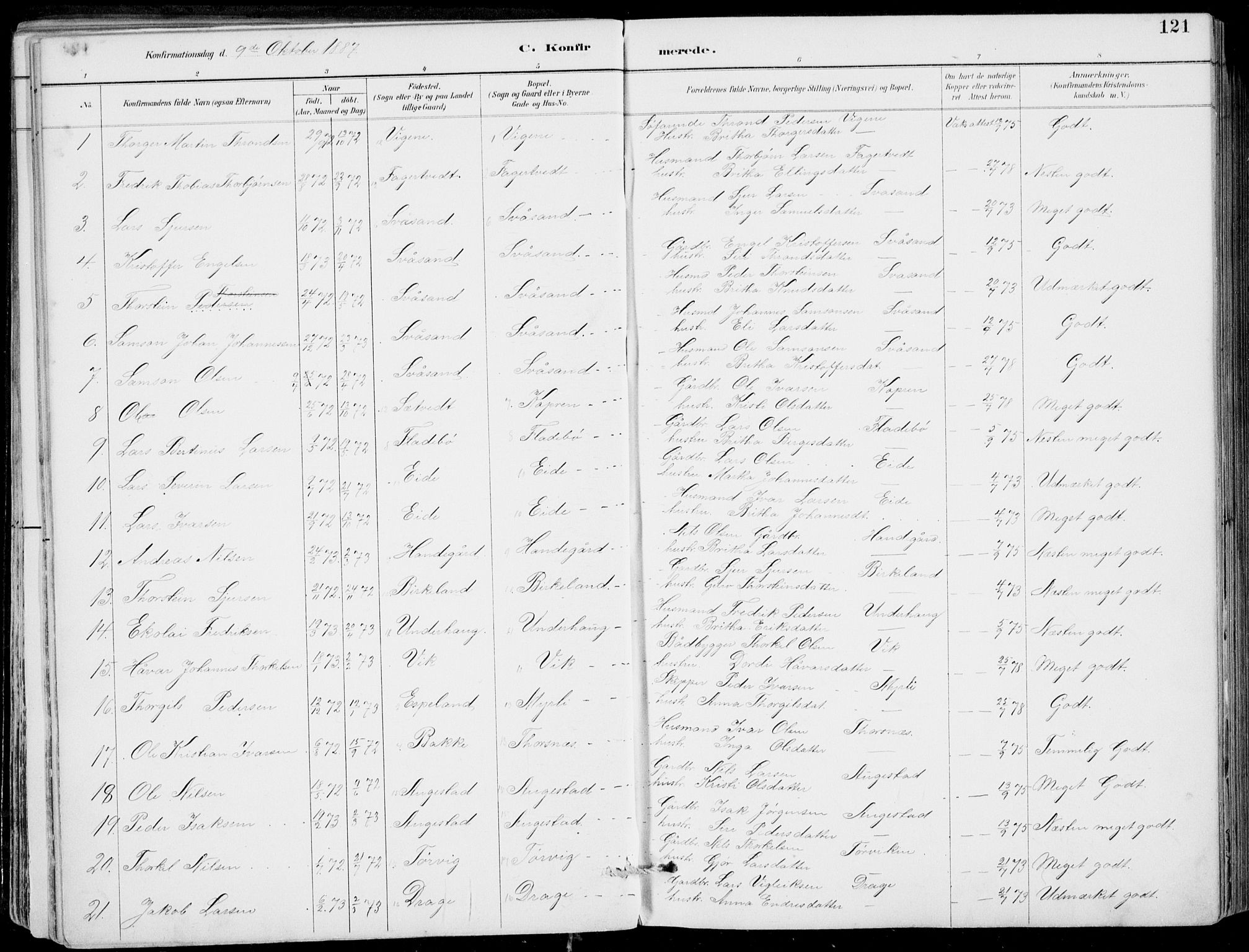 Strandebarm sokneprestembete, SAB/A-78401/H/Haa: Parish register (official) no. E  1, 1886-1908, p. 121