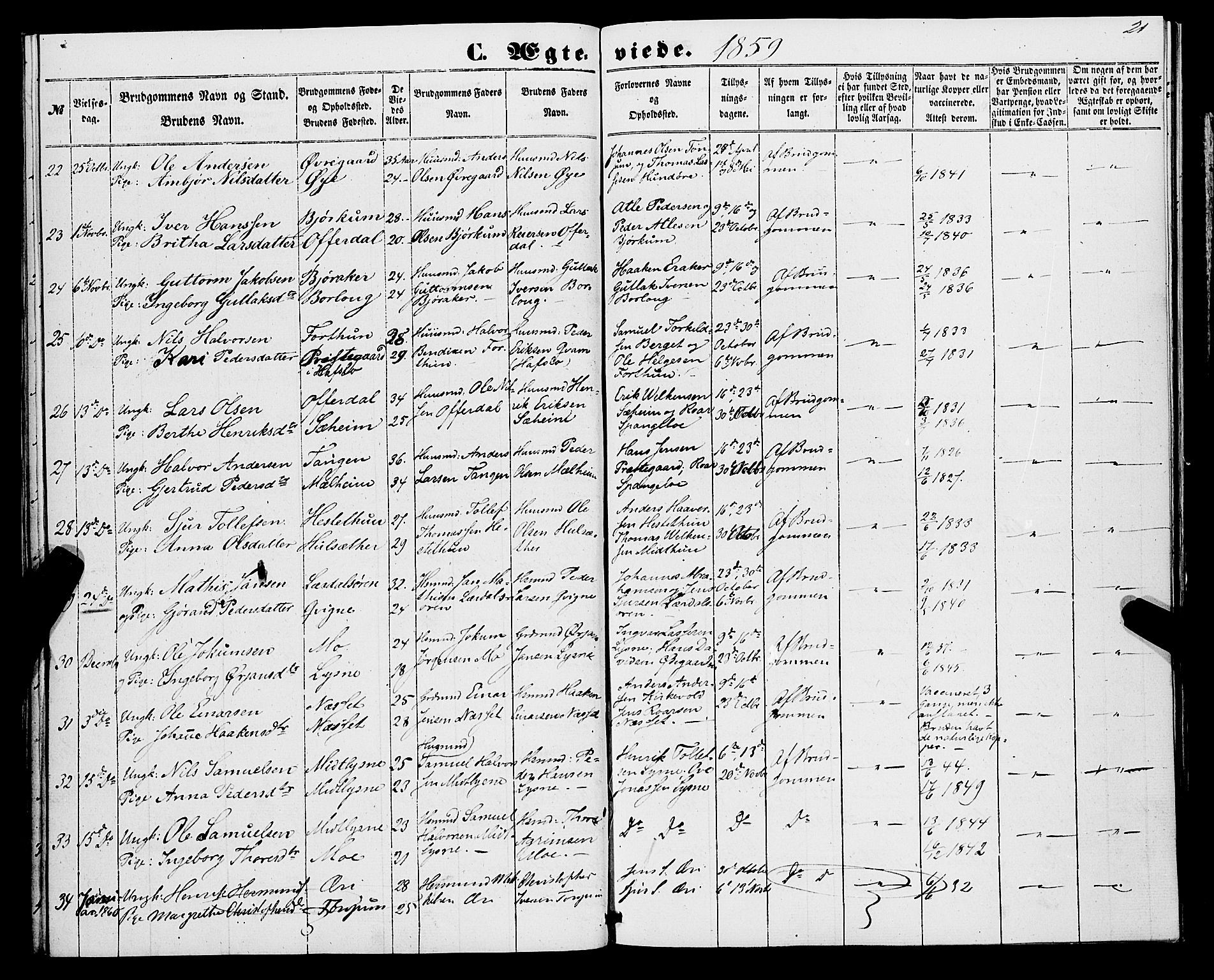 Lærdal sokneprestembete, SAB/A-81201: Parish register (official) no. A 15, 1853-1877, p. 21
