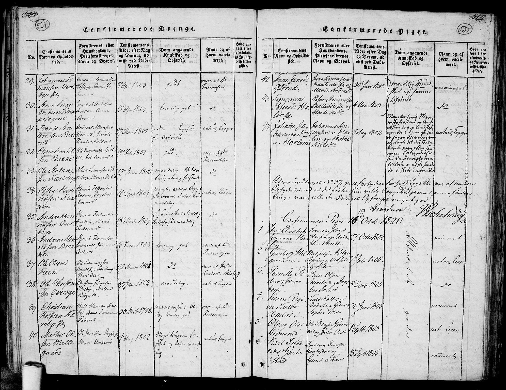 Rakkestad prestekontor Kirkebøker, SAO/A-2008/F/Fa/L0006: Parish register (official) no. I 6, 1814-1824, p. 534-535