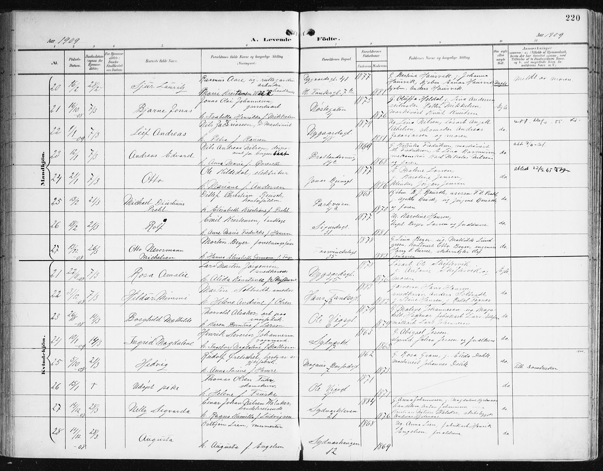 Johanneskirken sokneprestembete, AV/SAB-A-76001/H/Haa/L0002: Parish register (official) no. A 2, 1900-1912, p. 220