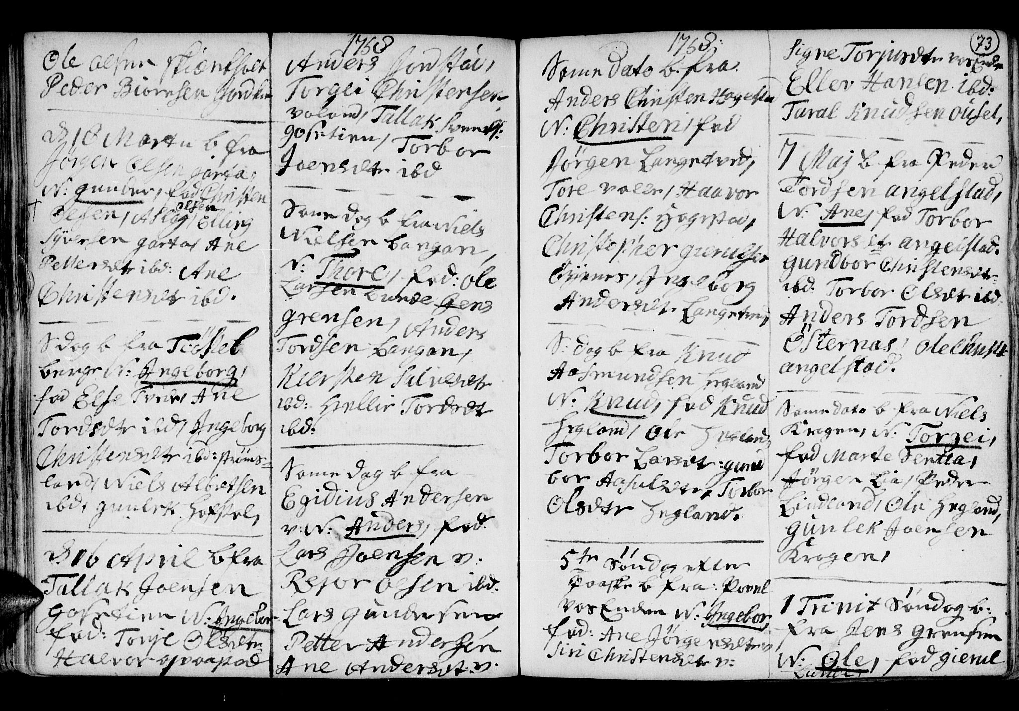 Holt sokneprestkontor, AV/SAK-1111-0021/F/Fb/L0005: Parish register (copy) no. B 5, 1746-1764, p. 73