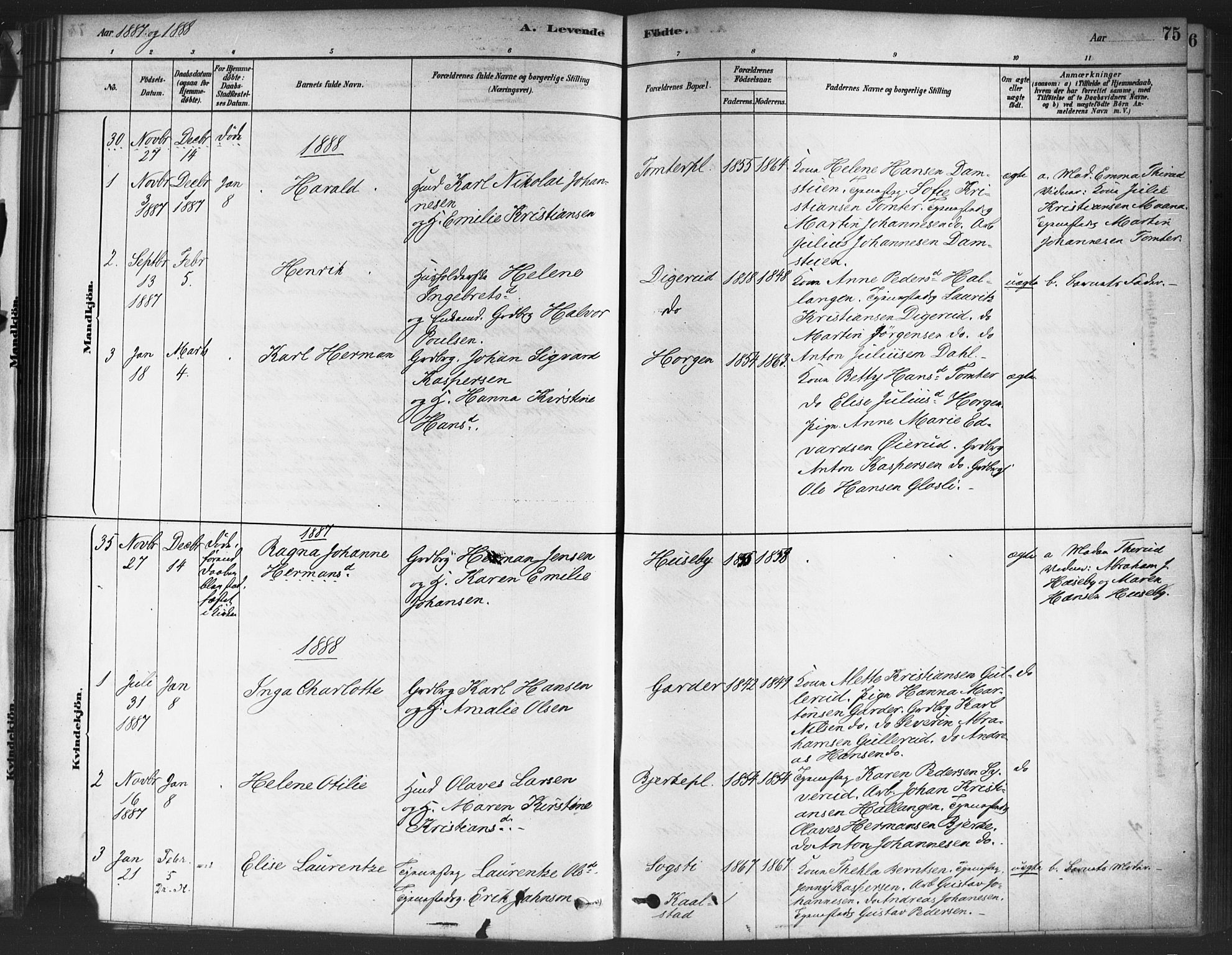 Drøbak prestekontor Kirkebøker, AV/SAO-A-10142a/F/Fc/L0002: Parish register (official) no. III 2, 1878-1891, p. 75