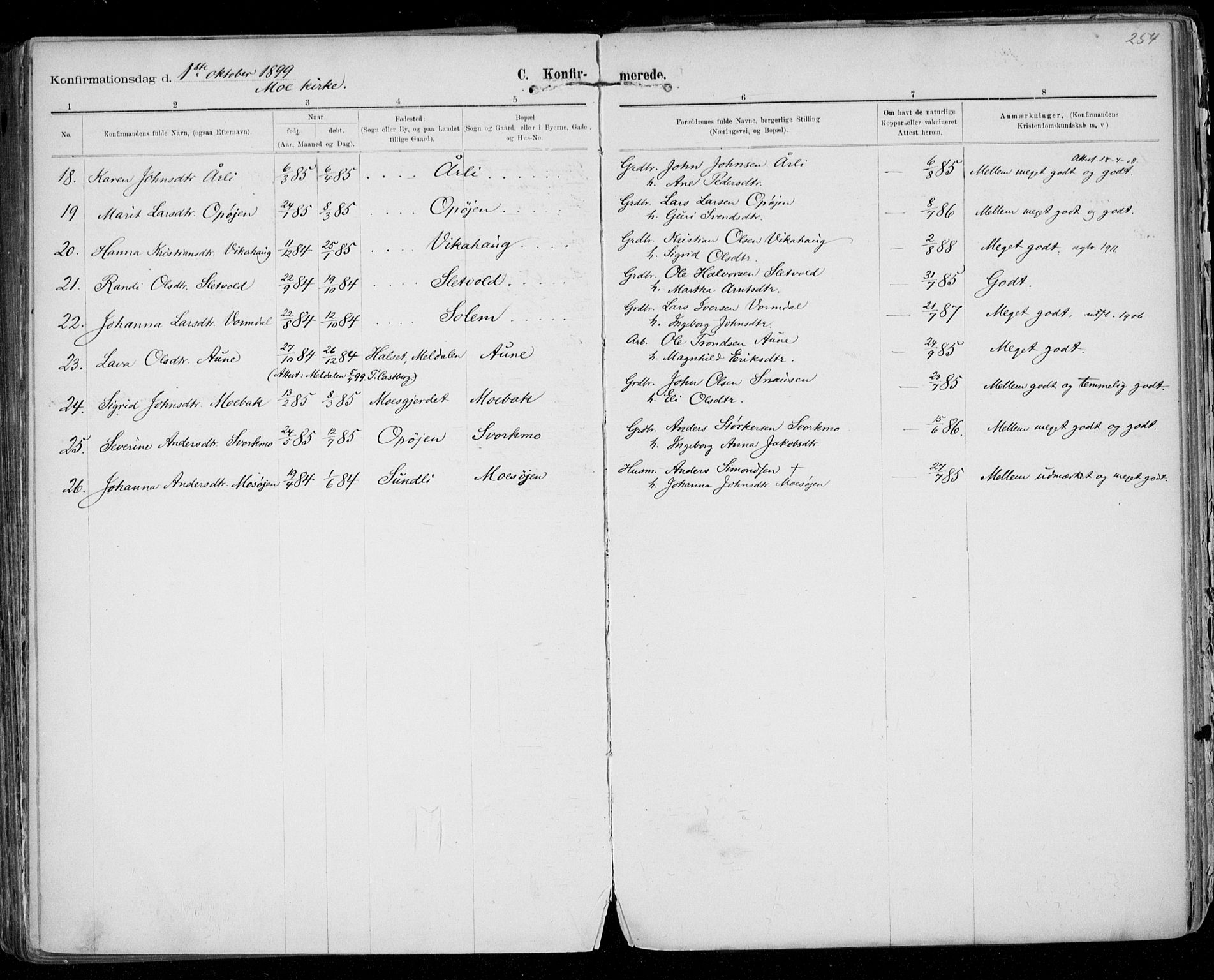 Ministerialprotokoller, klokkerbøker og fødselsregistre - Sør-Trøndelag, AV/SAT-A-1456/668/L0811: Parish register (official) no. 668A11, 1894-1913, p. 254