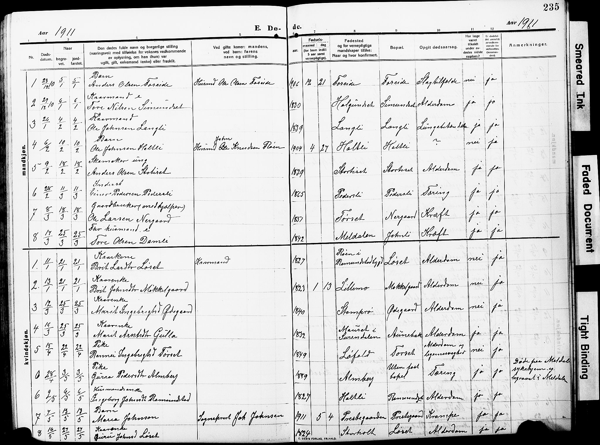 Ministerialprotokoller, klokkerbøker og fødselsregistre - Møre og Romsdal, AV/SAT-A-1454/598/L1079: Parish register (copy) no. 598C04, 1909-1927, p. 235