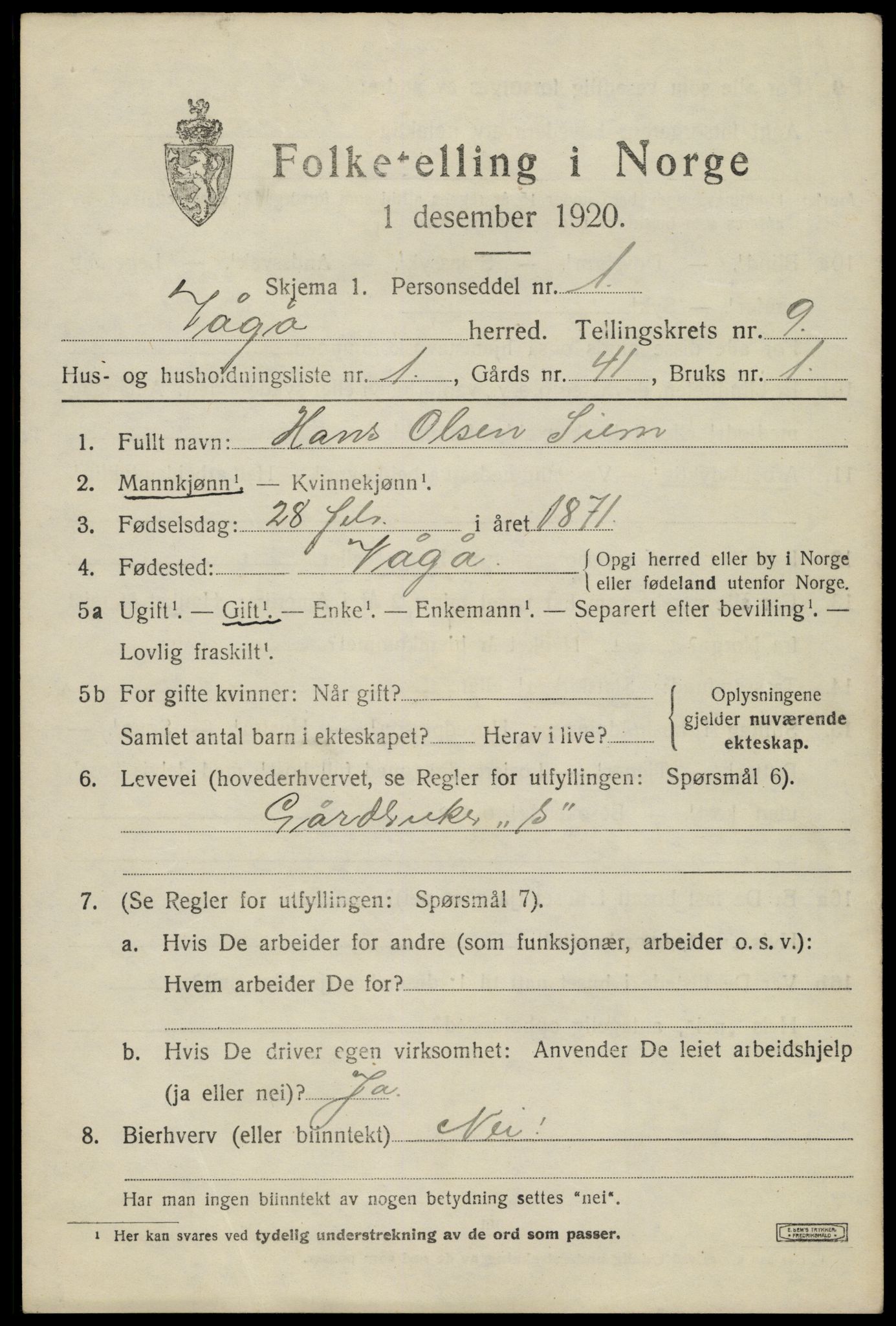 SAH, 1920 census for Vågå, 1920, p. 7340