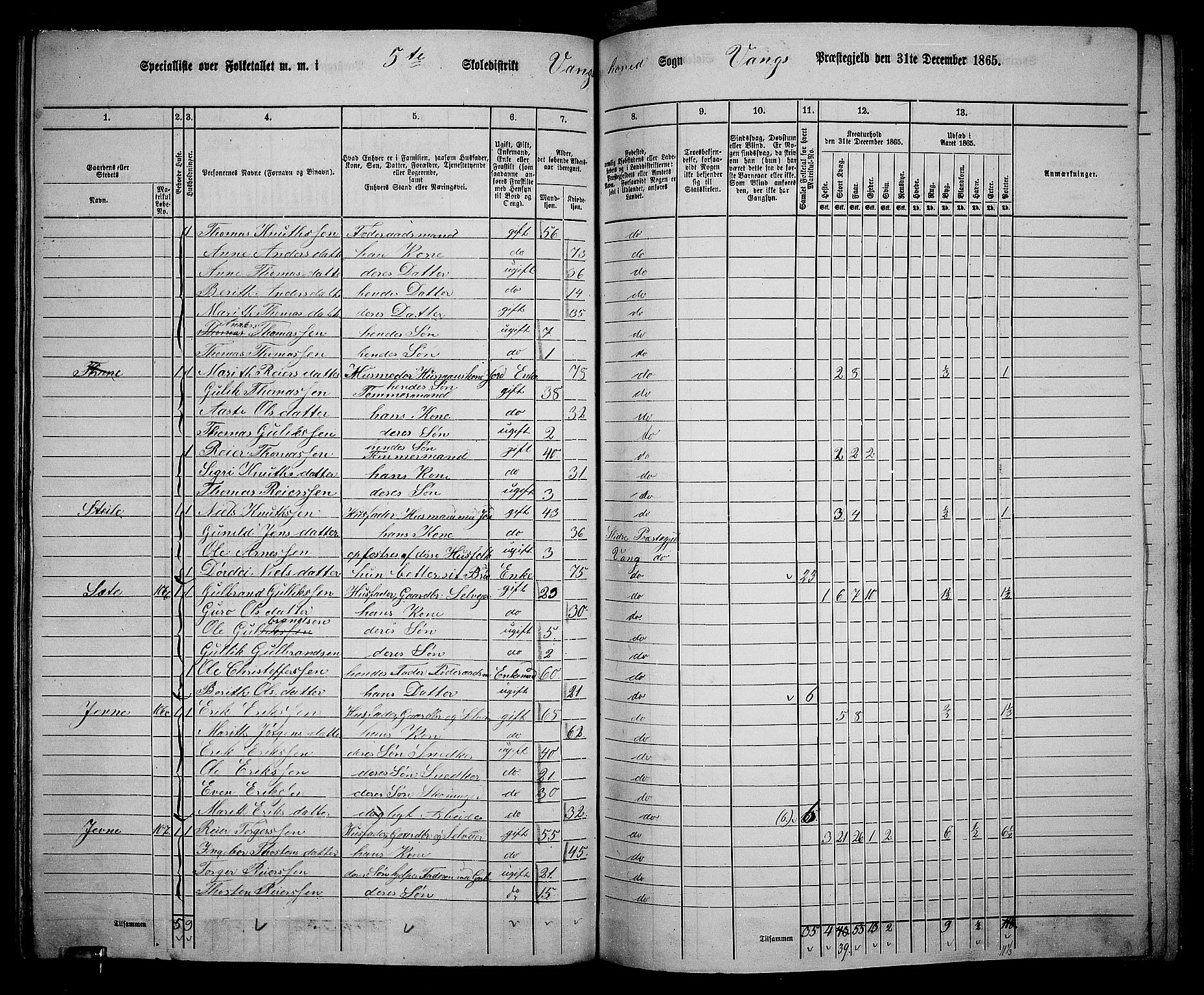 RA, 1865 census for Vang, 1865, p. 72