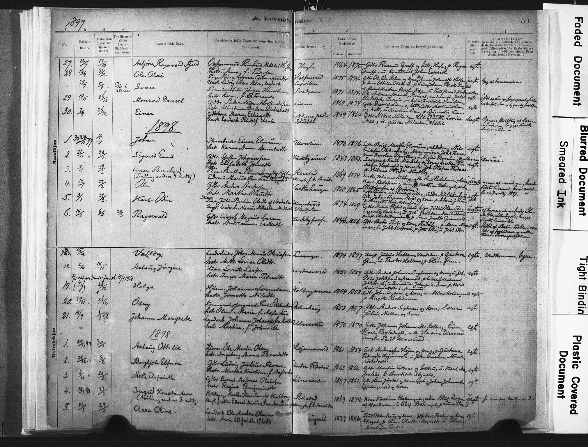 Ministerialprotokoller, klokkerbøker og fødselsregistre - Nord-Trøndelag, SAT/A-1458/721/L0207: Parish register (official) no. 721A02, 1880-1911, p. 54
