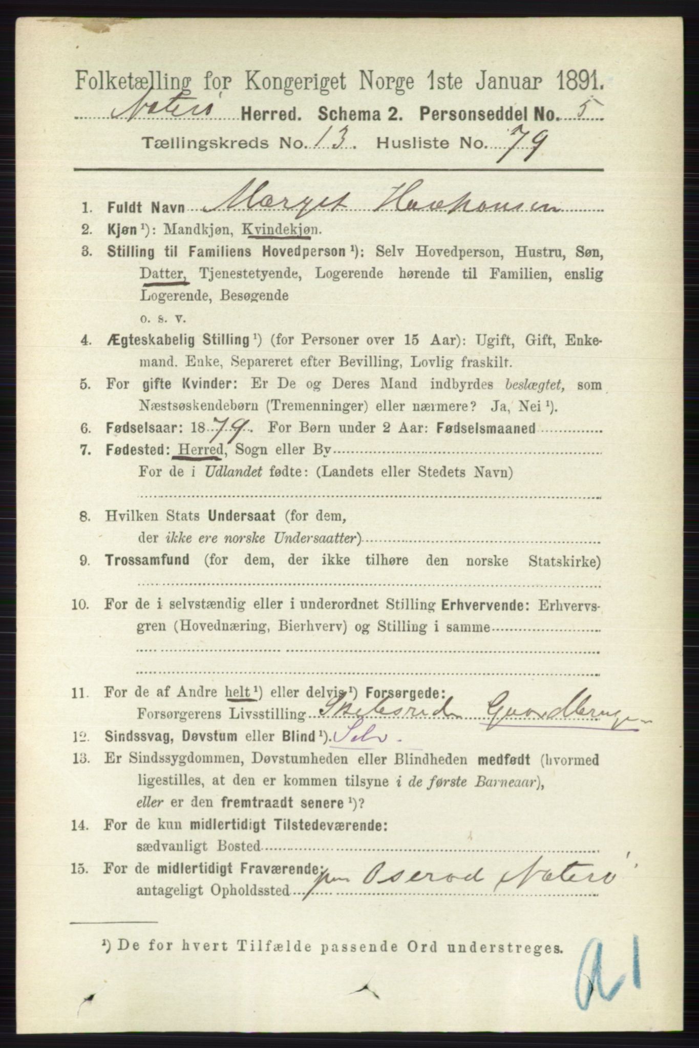 RA, 1891 census for 0722 Nøtterøy, 1891, p. 7506