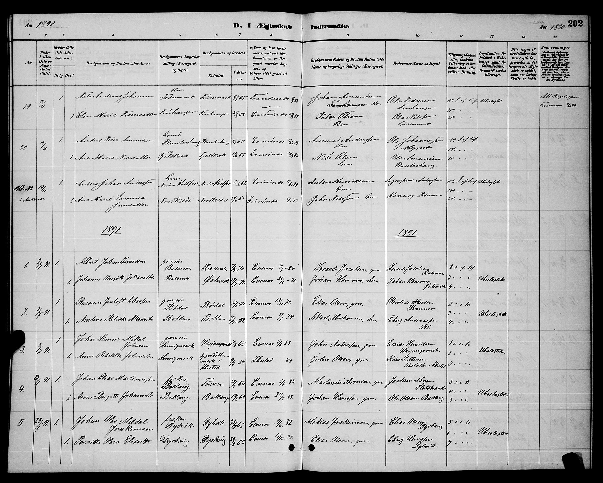 Ministerialprotokoller, klokkerbøker og fødselsregistre - Nordland, AV/SAT-A-1459/863/L0914: Parish register (copy) no. 863C04, 1886-1897, p. 202