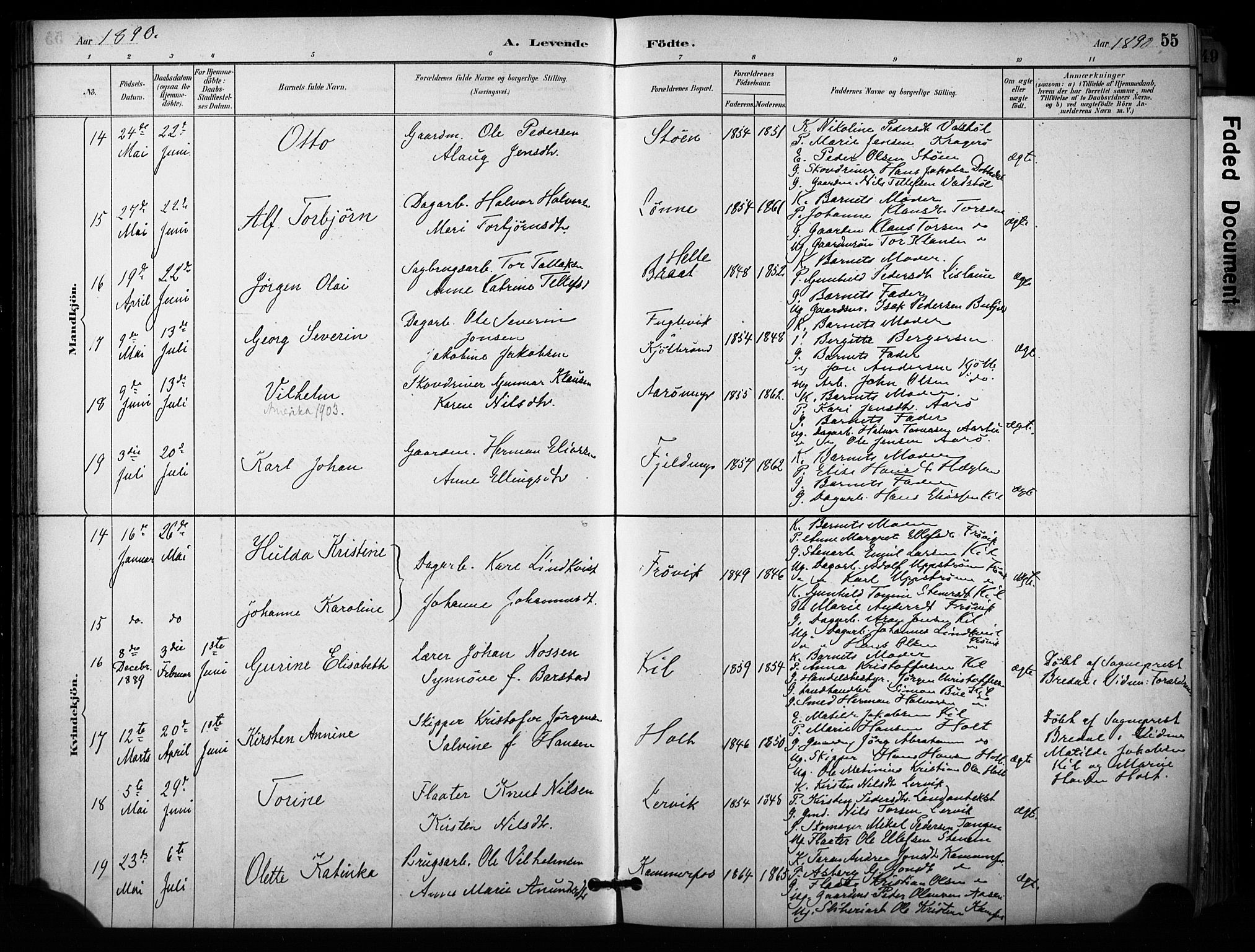 Sannidal kirkebøker, SAKO/A-296/F/Fa/L0015: Parish register (official) no. 15, 1884-1899, p. 55