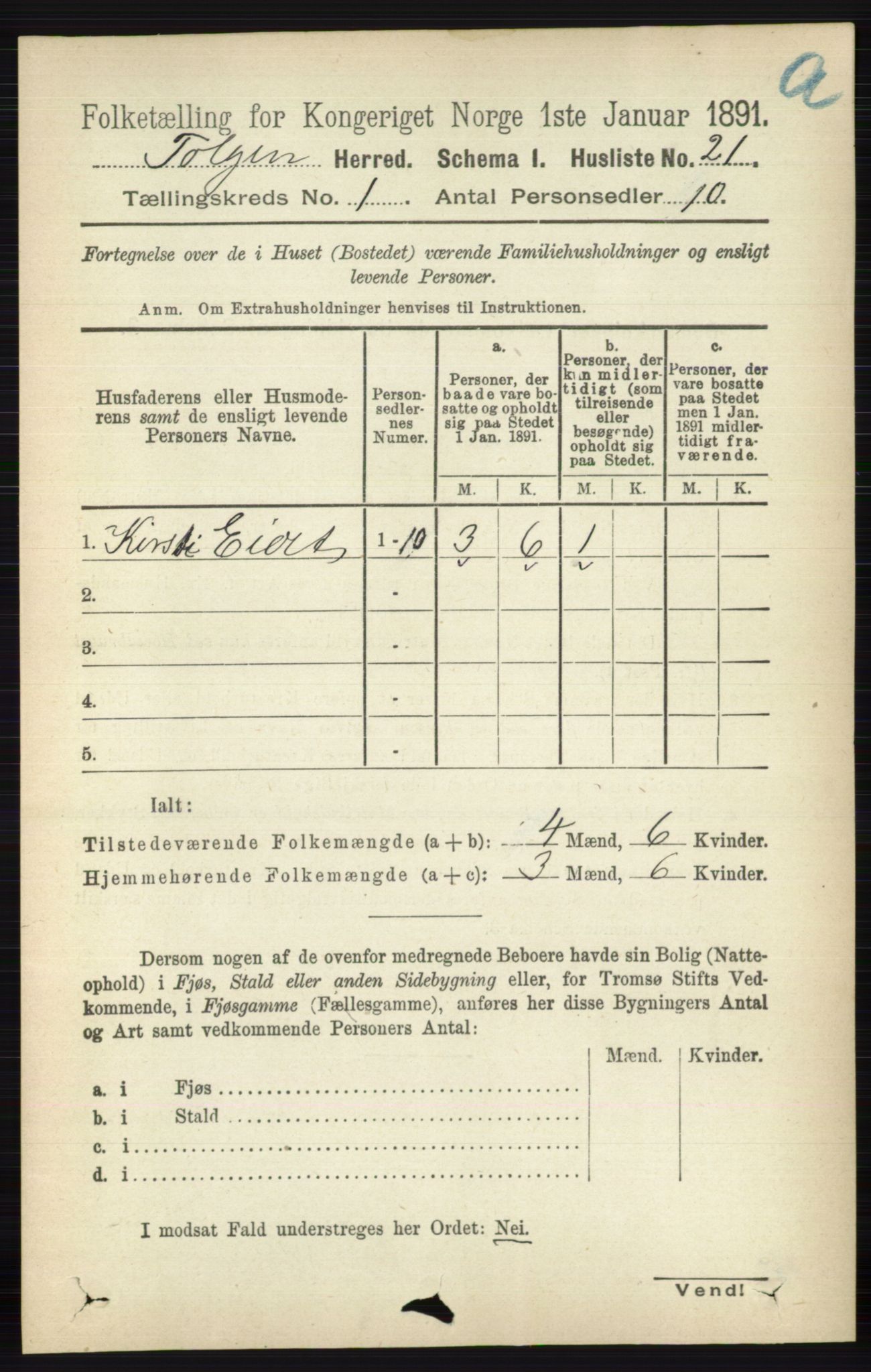 RA, 1891 census for 0436 Tolga, 1891, p. 66