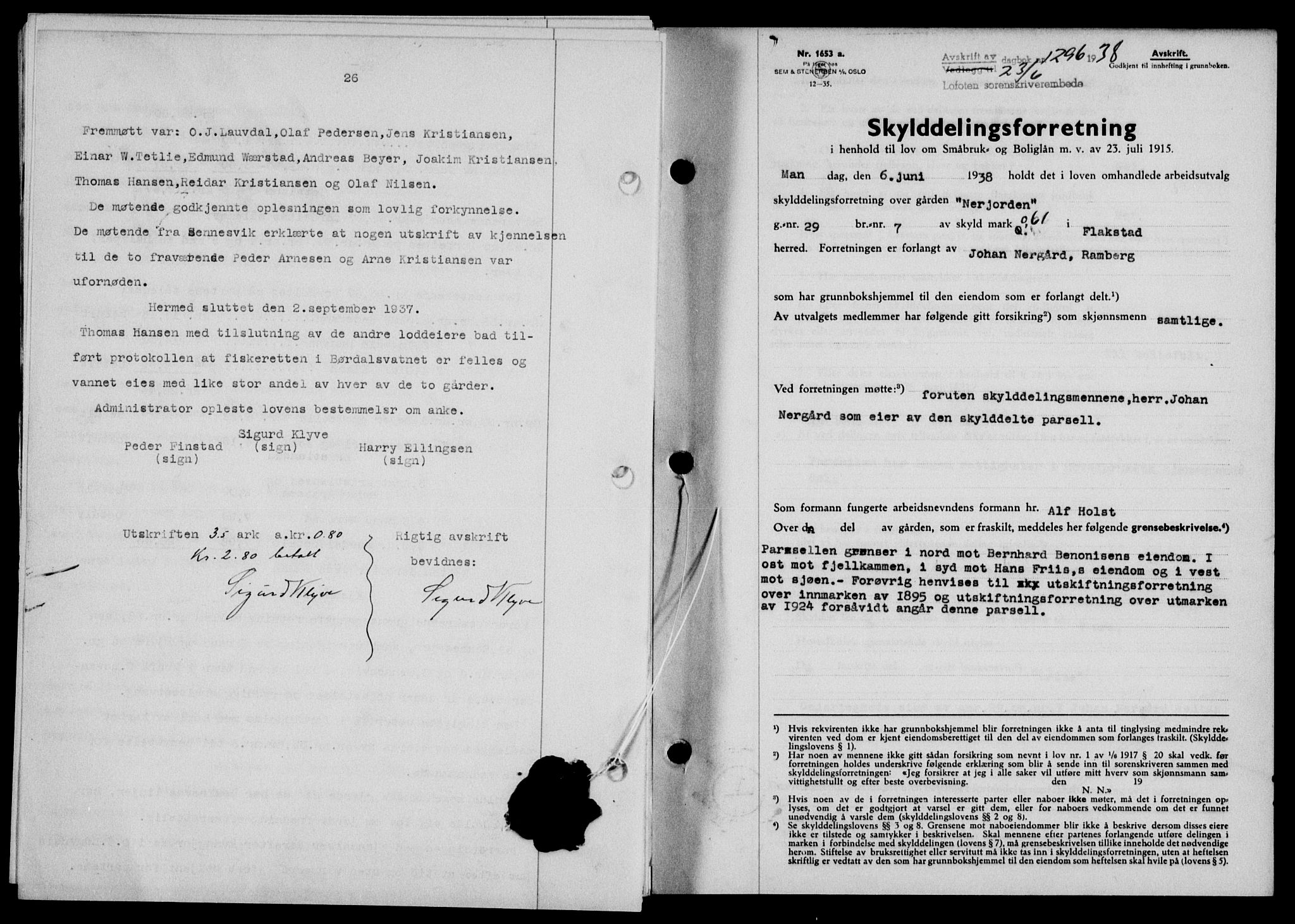 Lofoten sorenskriveri, SAT/A-0017/1/2/2C/L0004a: Mortgage book no. 4a, 1938-1938, Diary no: : 1296/1938