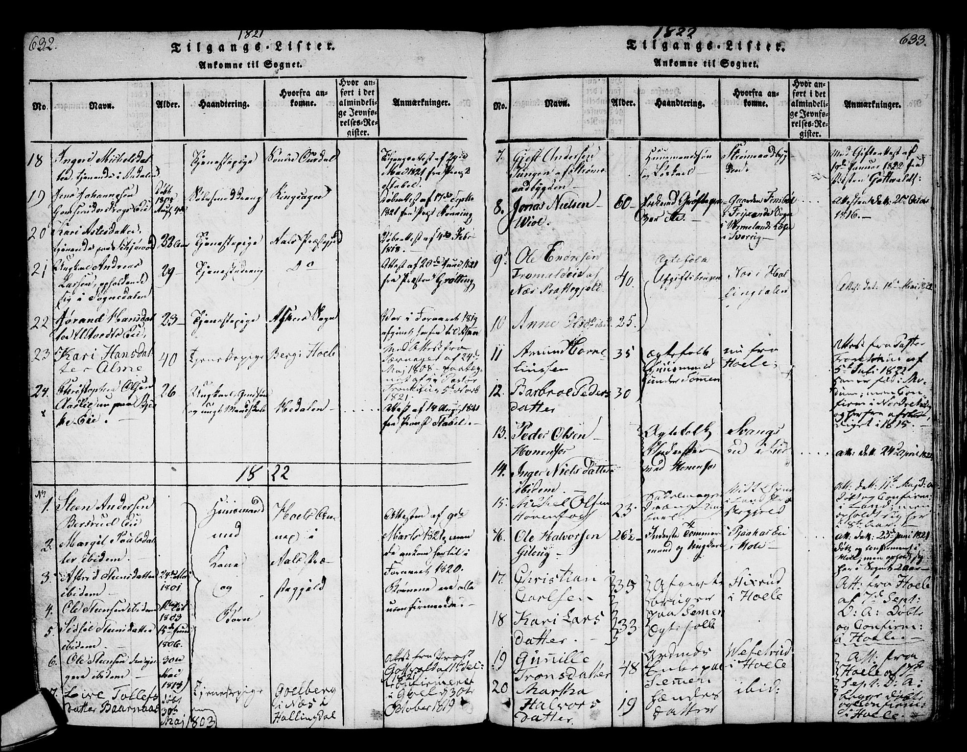 Norderhov kirkebøker, AV/SAKO-A-237/F/Fa/L0008: Parish register (official) no. 8, 1814-1833, p. 632-633