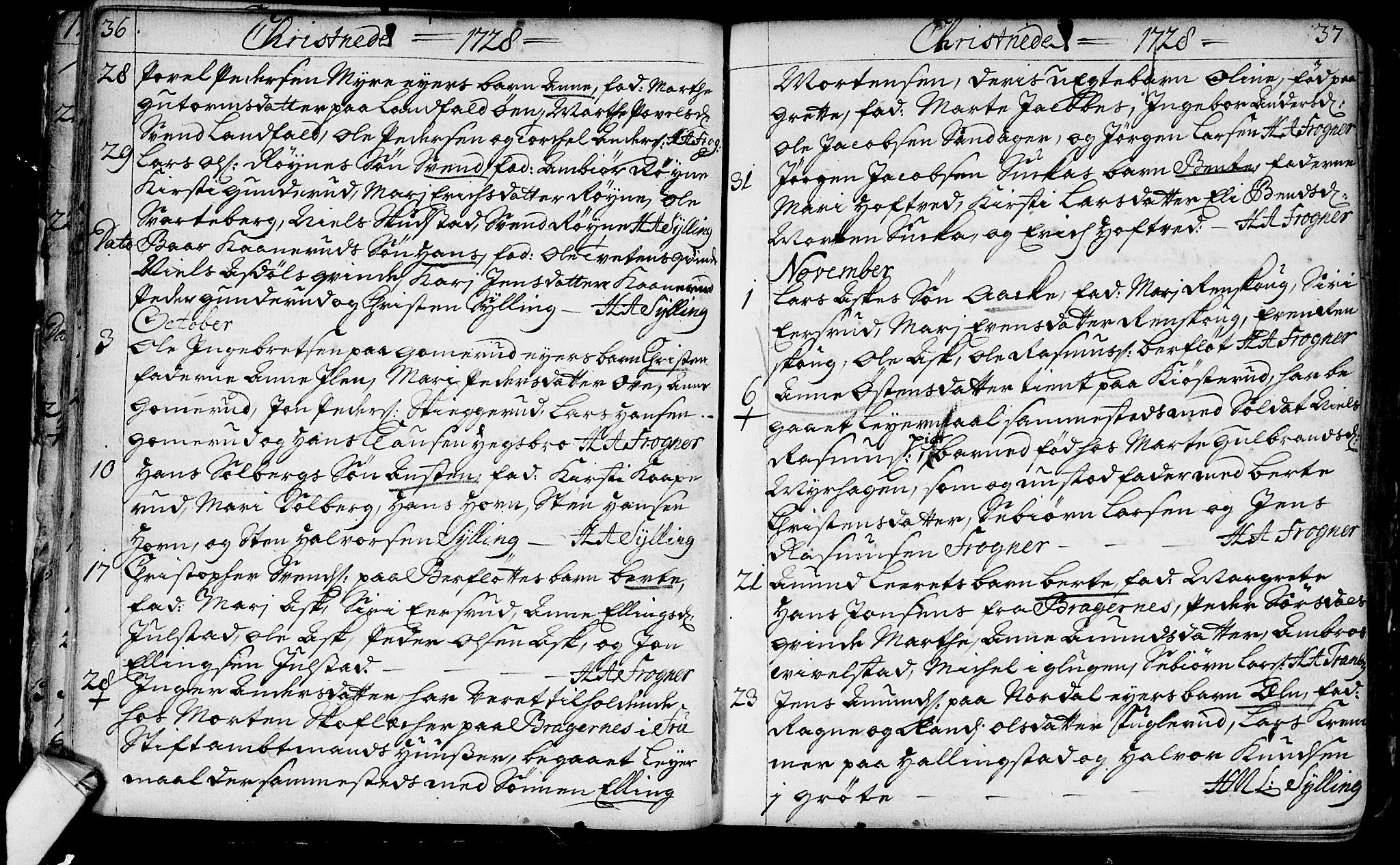 Lier kirkebøker, SAKO/A-230/F/Fa/L0003: Parish register (official) no. I 3, 1727-1748, p. 36-37