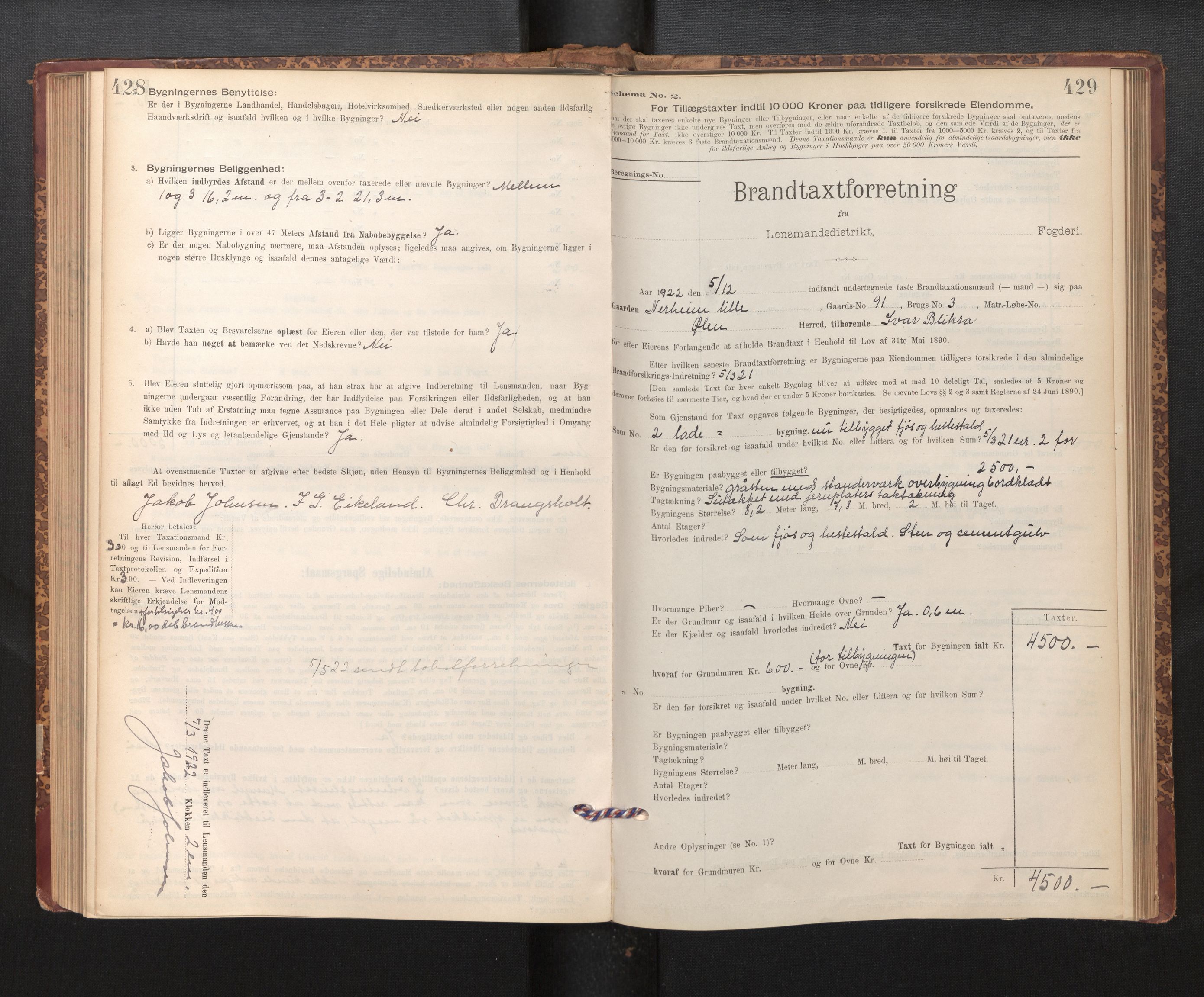 Lensmannen i Fjelberg, SAB/A-32101/0012/L0007: Branntakstprotokoll, skjematakst, 1895-1949, p. 428-429