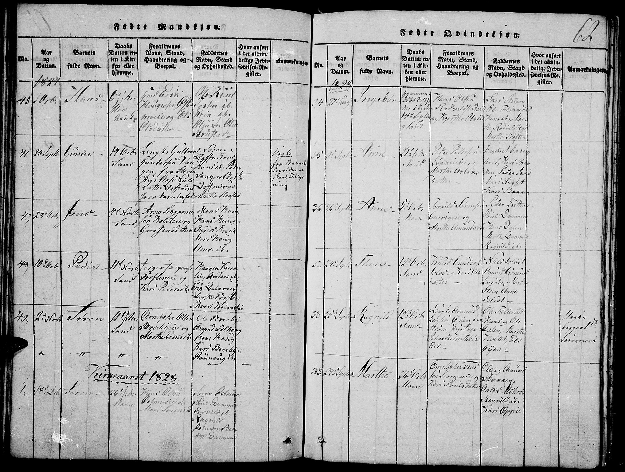 Nord-Odal prestekontor, SAH/PREST-032/H/Ha/Hab/L0001: Parish register (copy) no. 1, 1819-1838, p. 62