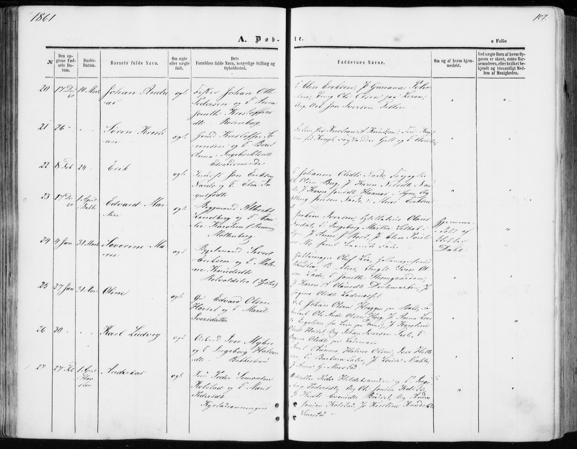 Ministerialprotokoller, klokkerbøker og fødselsregistre - Sør-Trøndelag, AV/SAT-A-1456/606/L0292: Parish register (official) no. 606A07, 1856-1865, p. 107