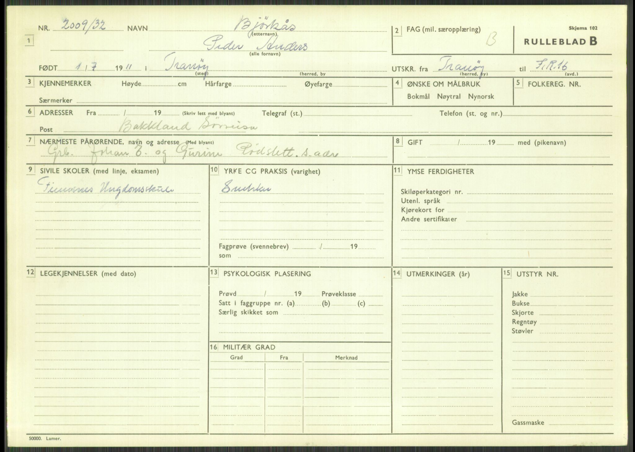 Forsvaret, Troms infanteriregiment nr. 16, AV/RA-RAFA-3146/P/Pa/L0016: Rulleblad for regimentets menige mannskaper, årsklasse 1932, 1932, p. 135