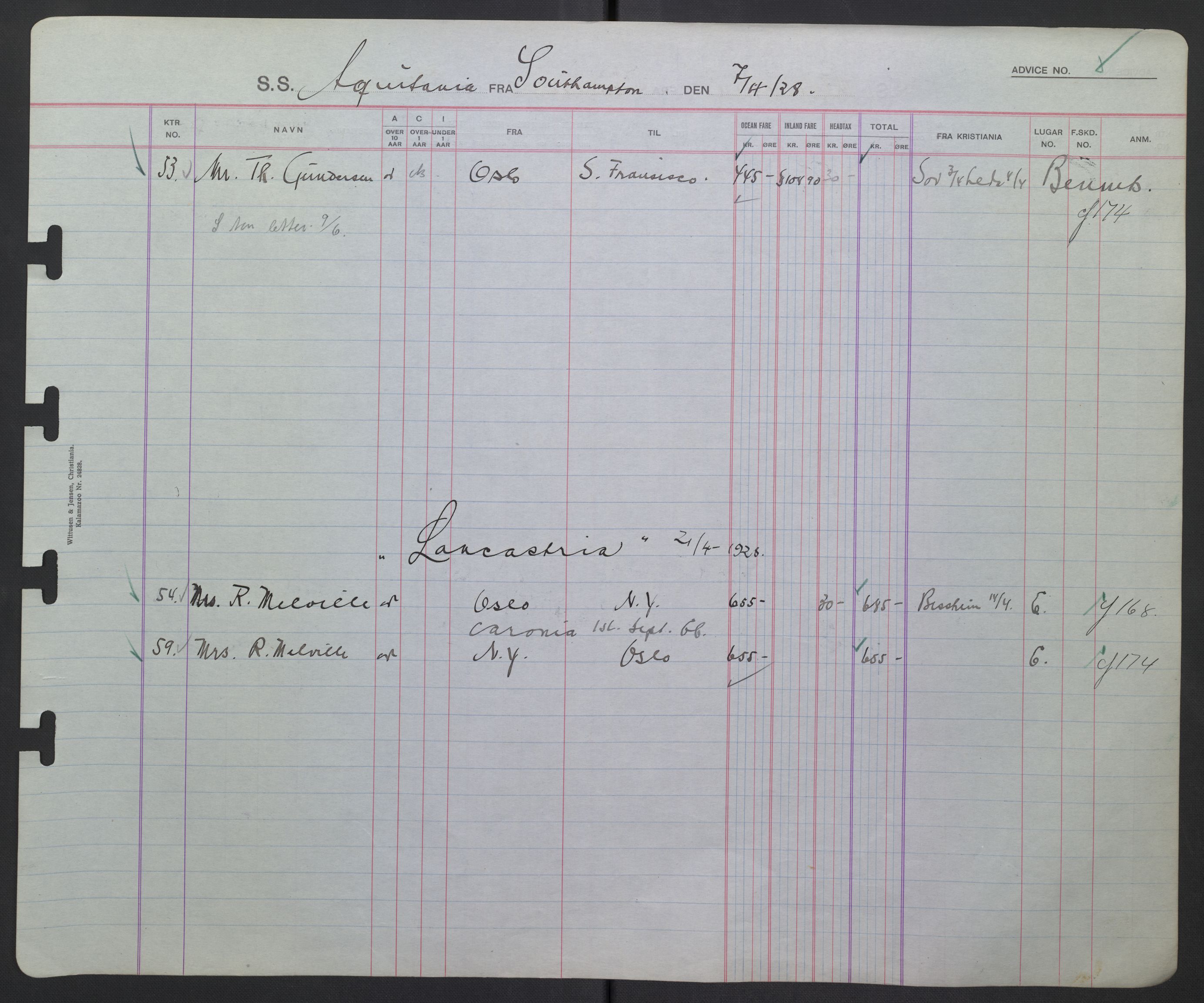 White Star-linjen, AV/SAO-PAO-0201/D/Db/L0004: Passasjerlister, 1928-1938, p. 16