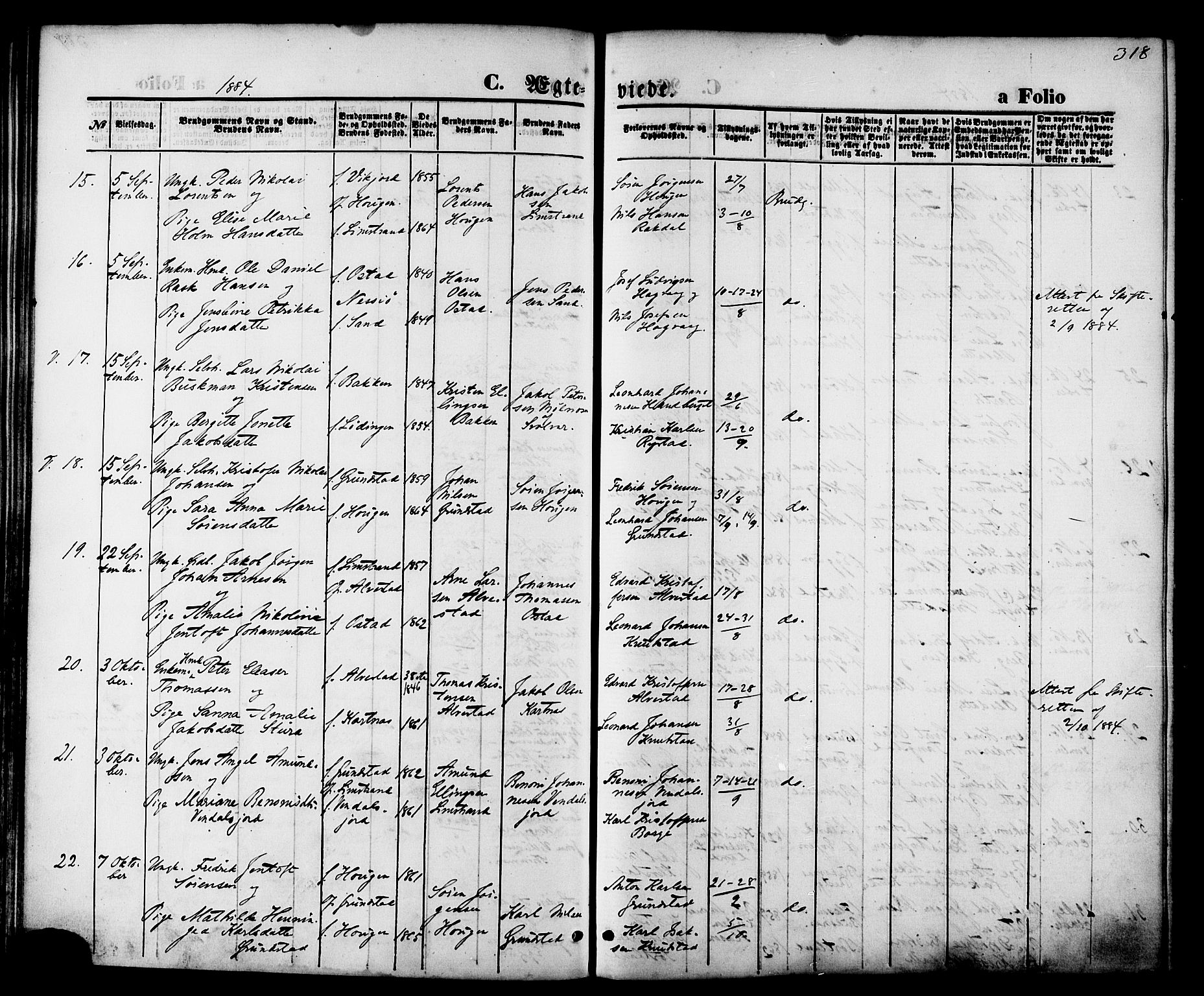 Ministerialprotokoller, klokkerbøker og fødselsregistre - Nordland, AV/SAT-A-1459/880/L1132: Parish register (official) no. 880A06, 1869-1887, p. 318