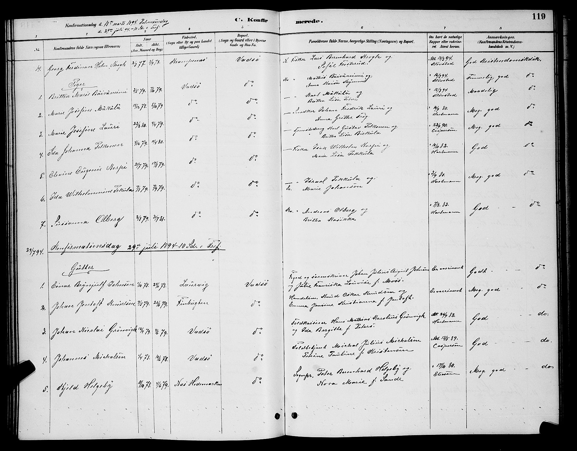 Vadsø sokneprestkontor, SATØ/S-1325/H/Hb/L0004klokker: Parish register (copy) no. 4, 1885-1895, p. 119